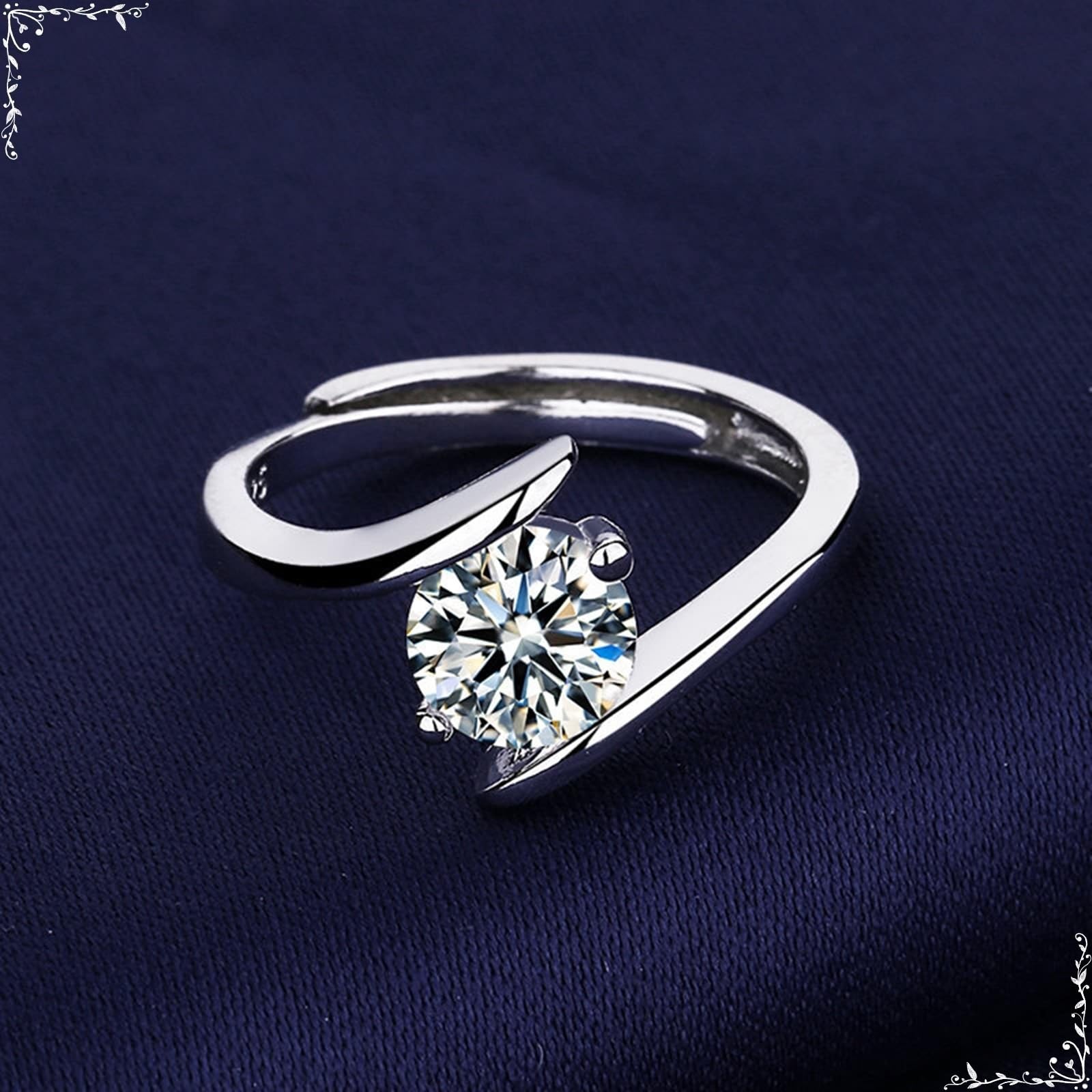 Promise Ring Band 14K białe złoto pierścionek dla kobiety Moissanite dwa pazury z cyrkonią rozmiar H 1/2 moda dla pań biżuteria rocznicowa