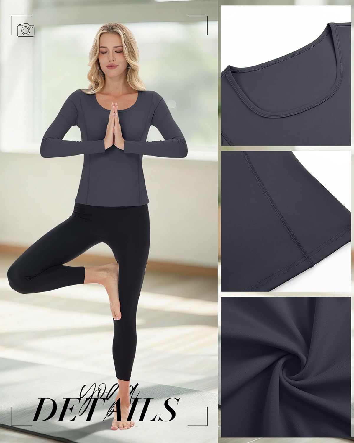 4 Pack Women's Seamless Workout Tops Scoop Neck Long Sleeve Compression Shirts Breathable Yoga Athletic Tight Shirt - Image 5