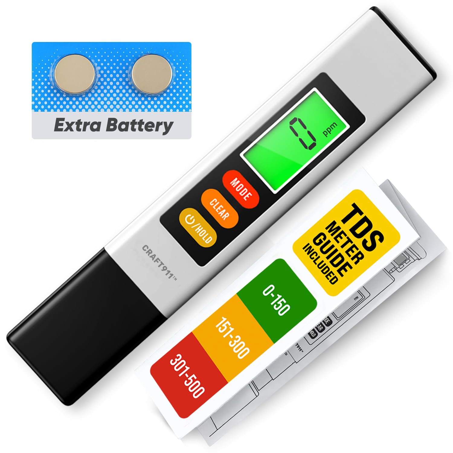 Craft911 2025 Upgraded 4-in-1 Turbidity TDS Meter - Digital Water Tester for TDS, EC & Temperature (degC/degF) - Accurate 0-9999 ppm Reading - Ideal for Drinking Water, Aquarium, Hydroponics, Pool, Etc.