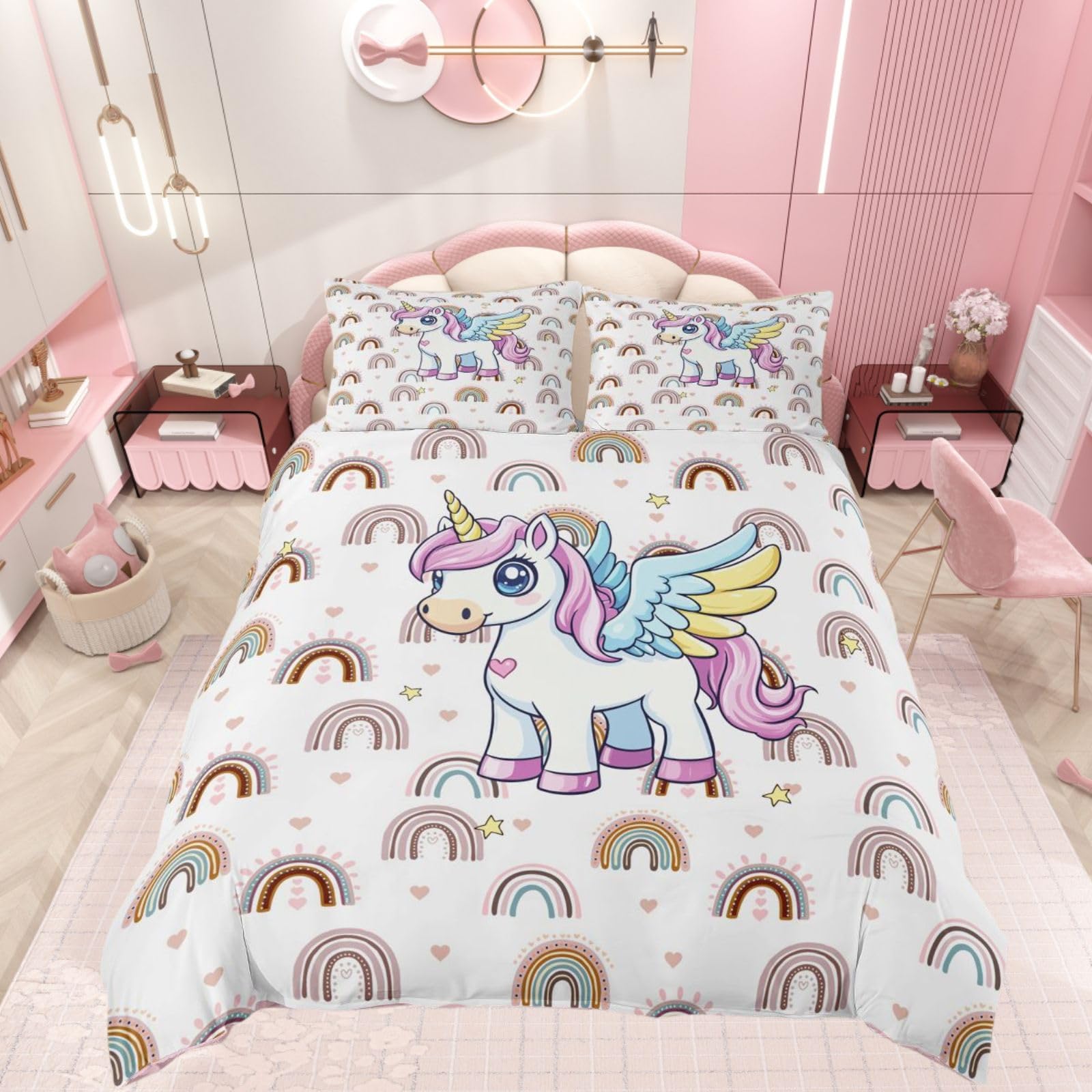 Homewish Princess Unicorn Single Duvet Cover Set Pink Reversible โ image 1