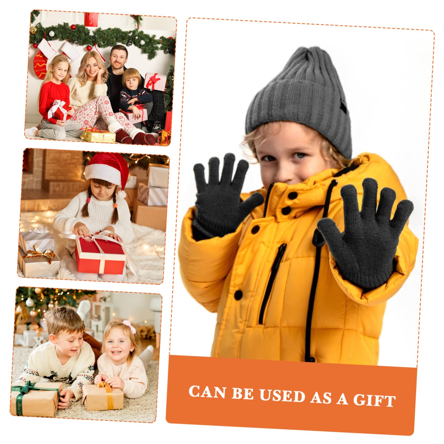 Abaodam Guantes de Invierno para Niños de 4 a 12 Años, de Tejido Negro, Cálidos y Cómodos, Ideales para Estación E Invierno en Actividades al Aire Libre