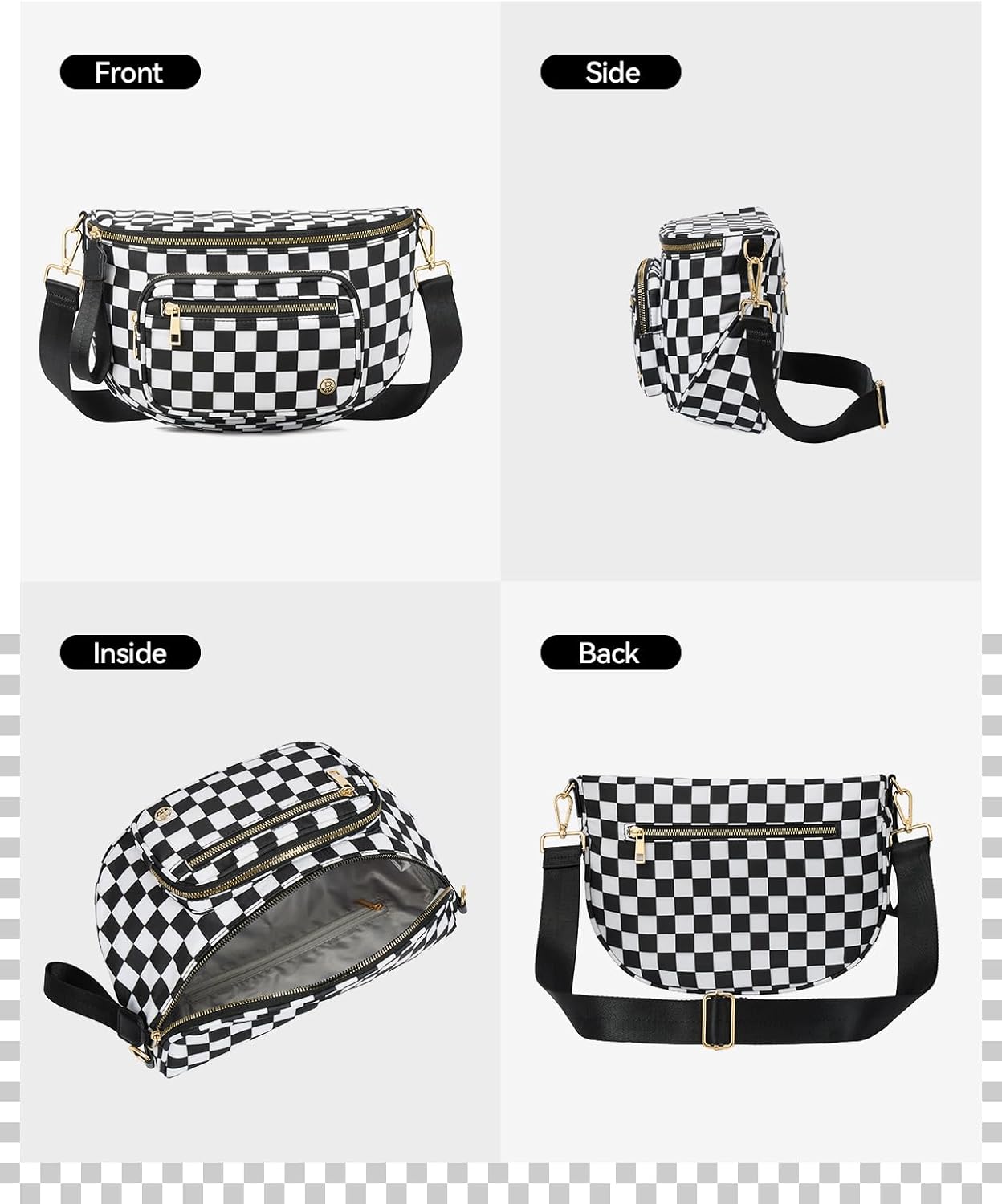 BOSTANTEN Crossbody Bags for Women Cross Body Purse Checkered Bum Bag, Large Diaper Purse for Moms, Perfect for Work/Travel - Image 7