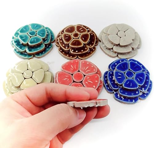 Miniatura 7 de Azulejos de mosaico de cerámica esmaltada para manualidades, azulejos de mosaico de porcelana de flores de 1.1 libras para manualidades, azulejos de