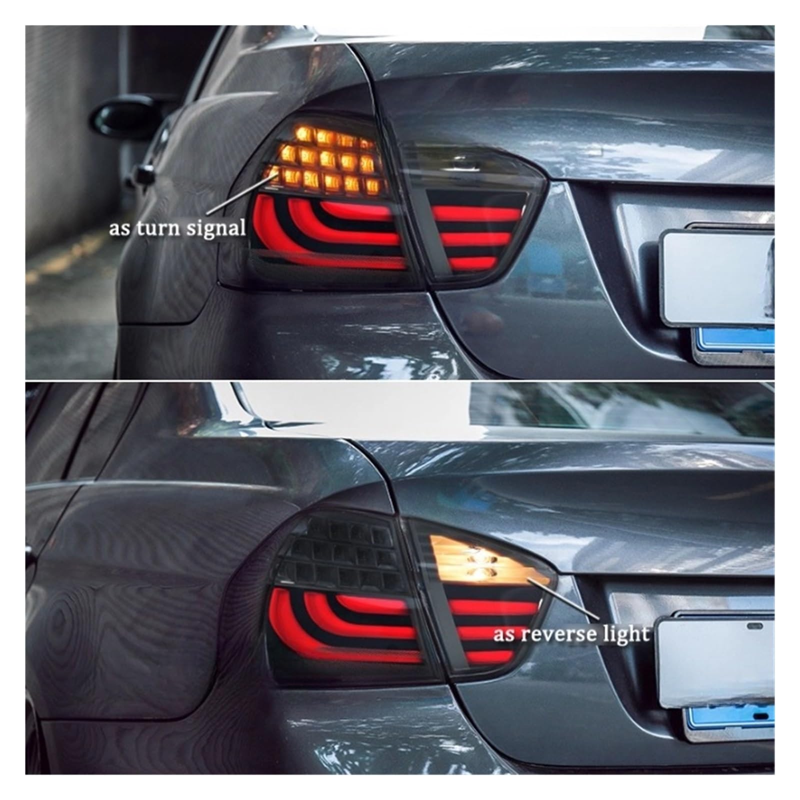 Car Styling tylne światła tylne światło kompatybilne z BMW E90 2005-2012 325i 330i 330d tylna lampa + dynamiczny kierunkowskaz + bieg wsteczny + LED hamulca (Color : 2005-2008 black)