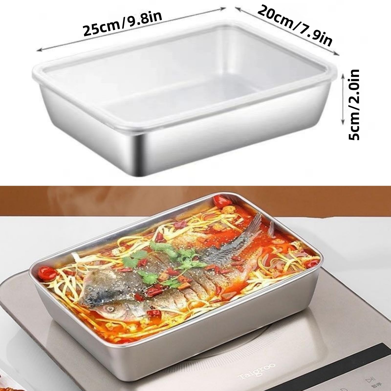 6 contenitori per alimenti con coperchio, in acciaio inox, per congelatore, con coperchi ermetici, adatti per forno e lavastoviglie (2200 ml)