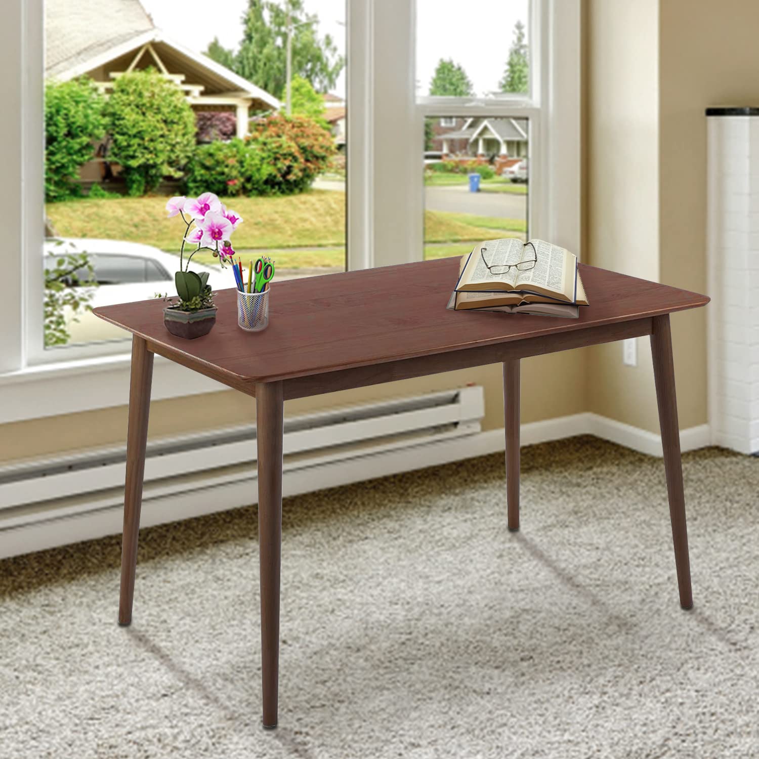 Wood Dining Table Modern Rectangular Kitchen Table for Small Spaces Home Furniture Dining Room Table with Solid Wooden Legs, Espresso