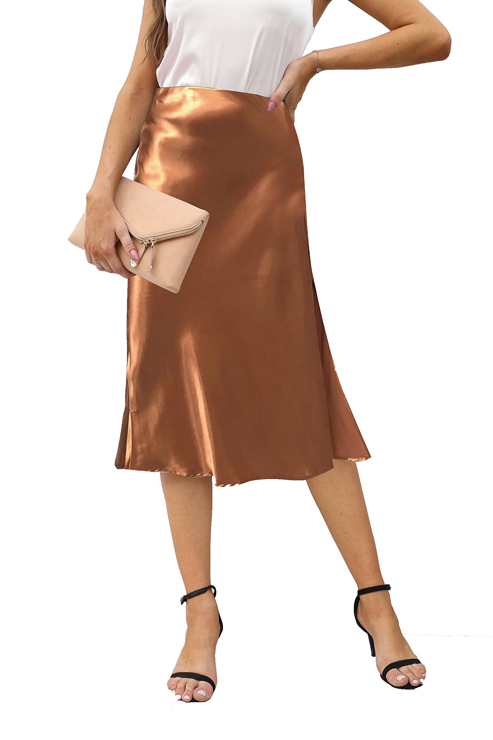 Alcea RoseaWomen's Midi Skirts High Waist Split Elegant Satin Silky Work Skirt Party Pencil Bias Cut Skirt