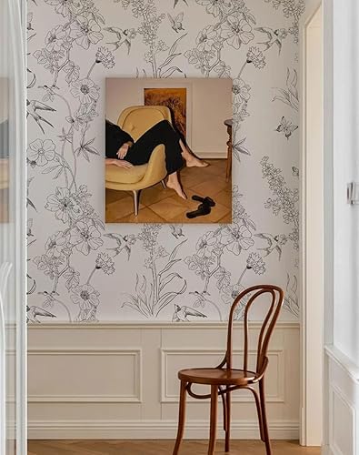 Miniatura 6 de HomKihapai Papel tapiz vintage - Papel tapiz blanco y negro de 236 x 17.4 pulgadas, papel tapiz floral para despegar y pegar, papel tapiz moderno de