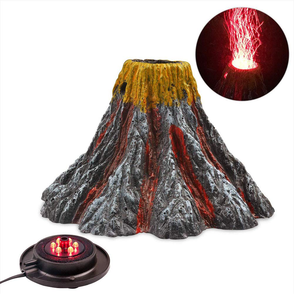 NANANA Vulcano Acquario Resina Aquarium Ornament Kit, Decorazioni a Gorgogliatore d'Aria per Acquario, Ossigenatore per Acquario, Luce LED per Acquario[15X15x9.5CM]