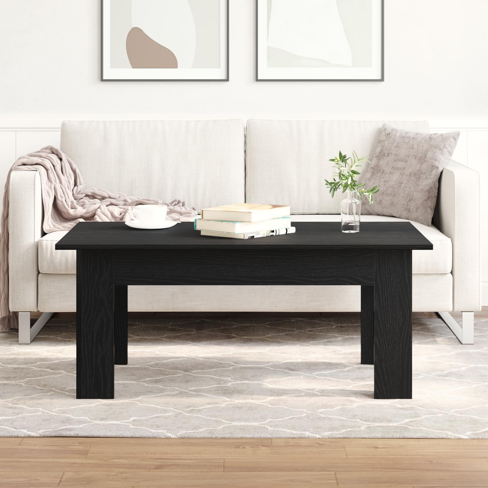 Table basse moderne en chêne noir 100x60cm pour salon chic