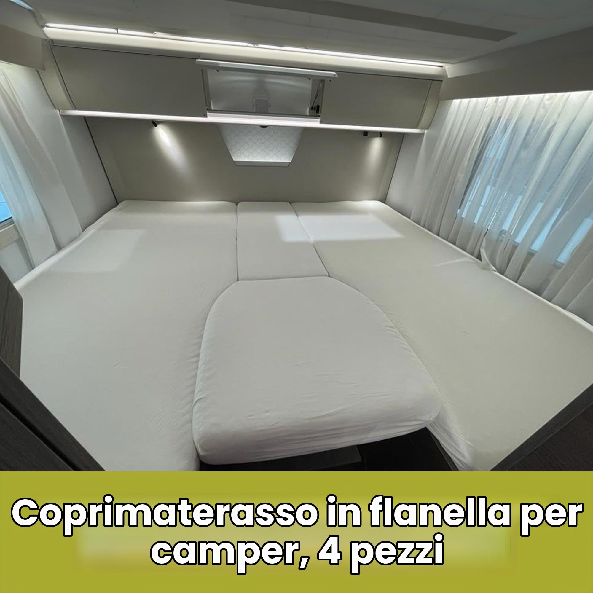 Coprimaterasso per letto da 4 pezzi- biancheria per camper - per materasso camper - Oeko-Tex - 100% cotone - Bianco