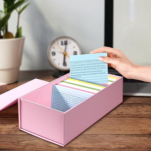 Miniatura 6 de Soporte para tarjetas de índice de 3 x 5 organizador de caja de archivos de tarjetas rosa capacidad para 1200 tarjetas flash de 3 x 5 pulgadas 1