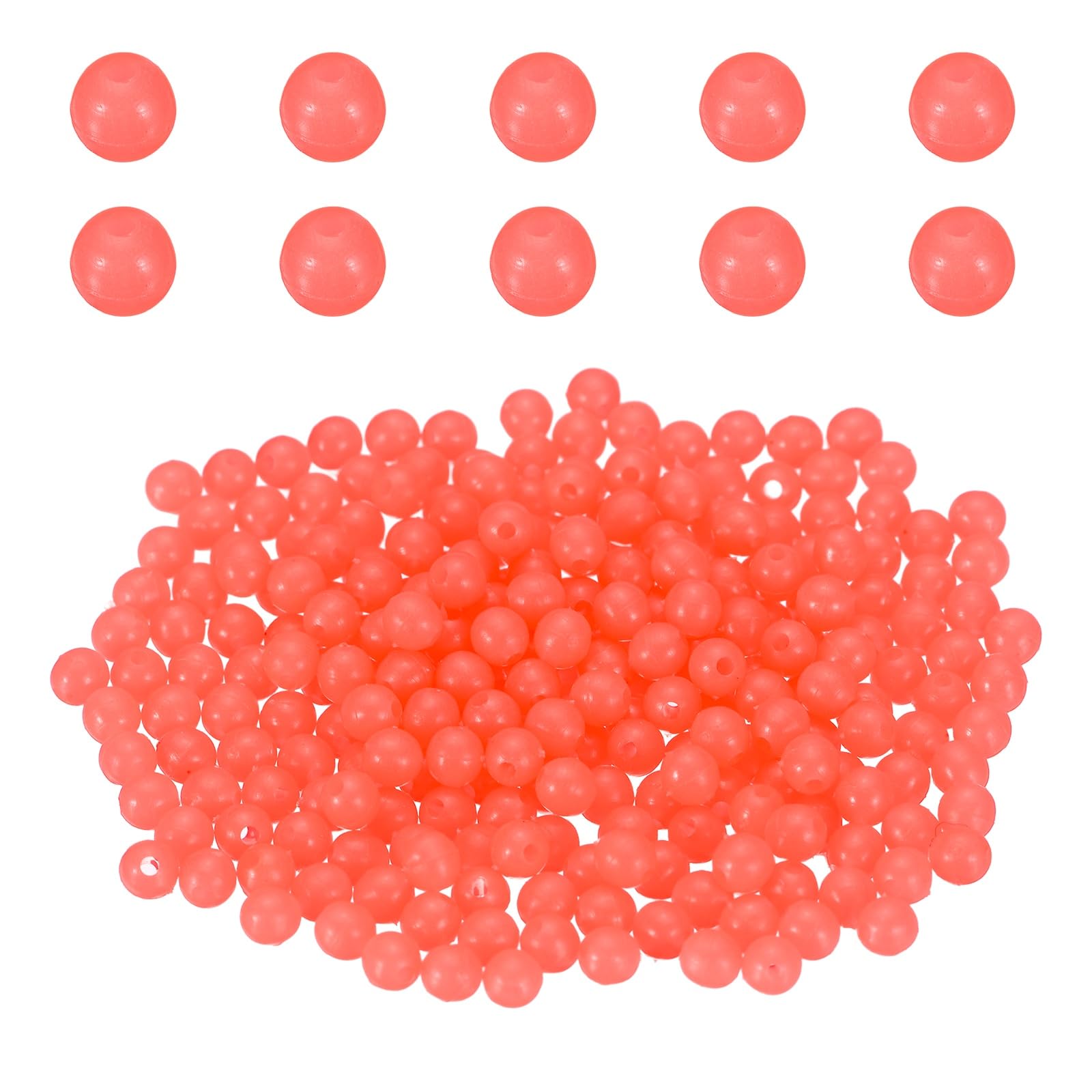 YELARXI 250 Pcs Glow Fishing Beads, 4mm Plastic Luminous Round Hard Bait Egg Lure Rigs Freshwater Saltwater for Fishing Rigs for Catfish Rig Outdoor Tackle Tool, Red