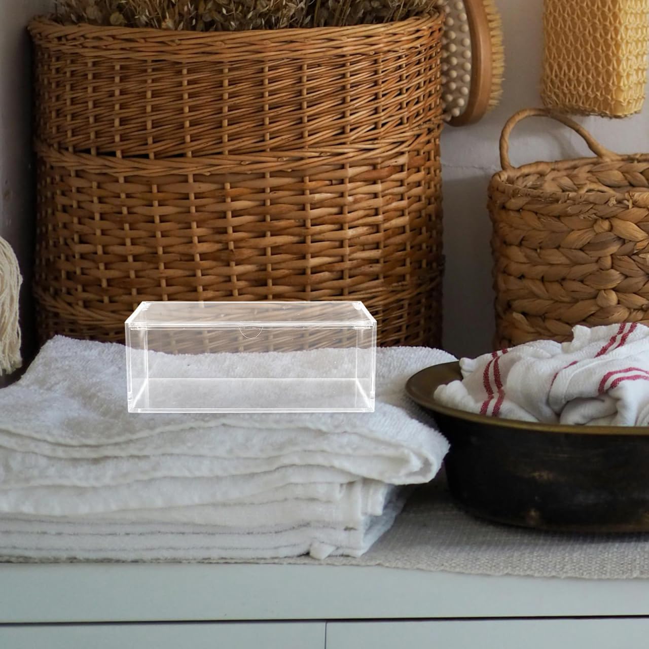 STOBAZA Acrylic Dryer Sheet Box with Lid, Large Capacity Laundry Pad Organizer for Bathroom and Laundry Room Storage and Organization