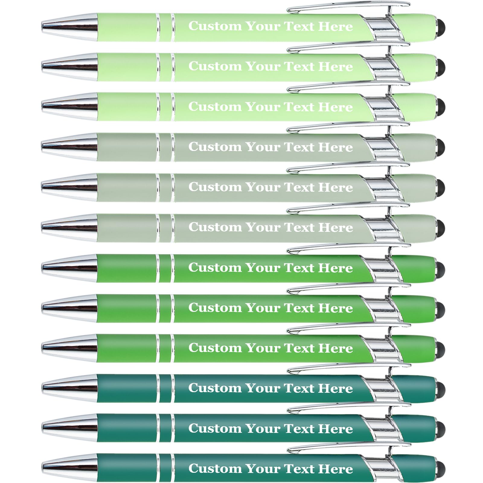 SHIBASHAN Up to 480 Pcs Personalized Pens in Bulk, Custom Metallic Printed Name with Black Ink, Customized Pens Bulk with Stylus-Great Gift Ideas(Green) — image 1