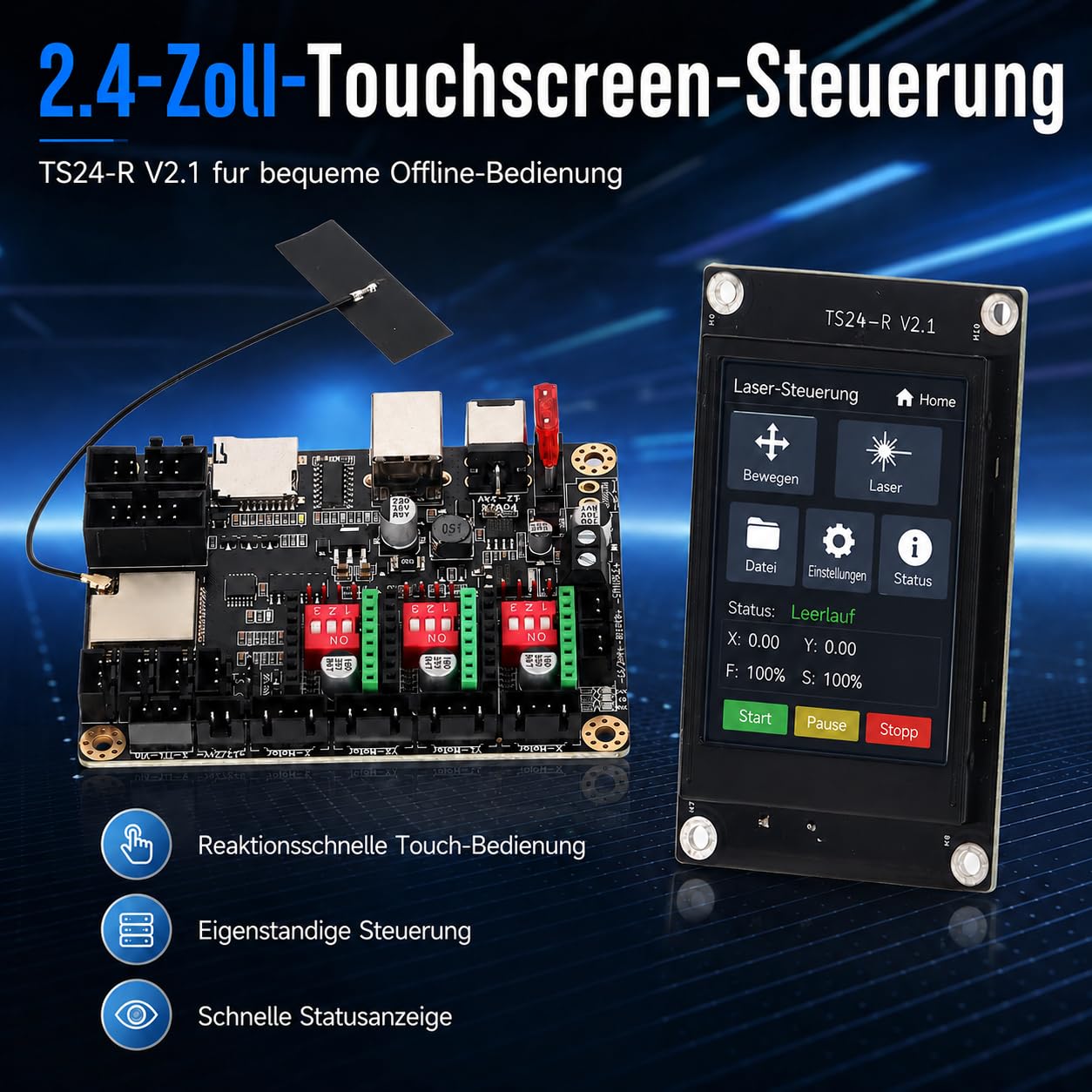 3D Drucker Motherboard, 12-24 VDC MKS DLC32 V2.1 Graviermaschinen-Motherboard 32-Bit WiFi Offline Steuerung Mit 2,4-Zoll-Touchscreen TS24-R V2.1 A4988 Schrittmotortreiber