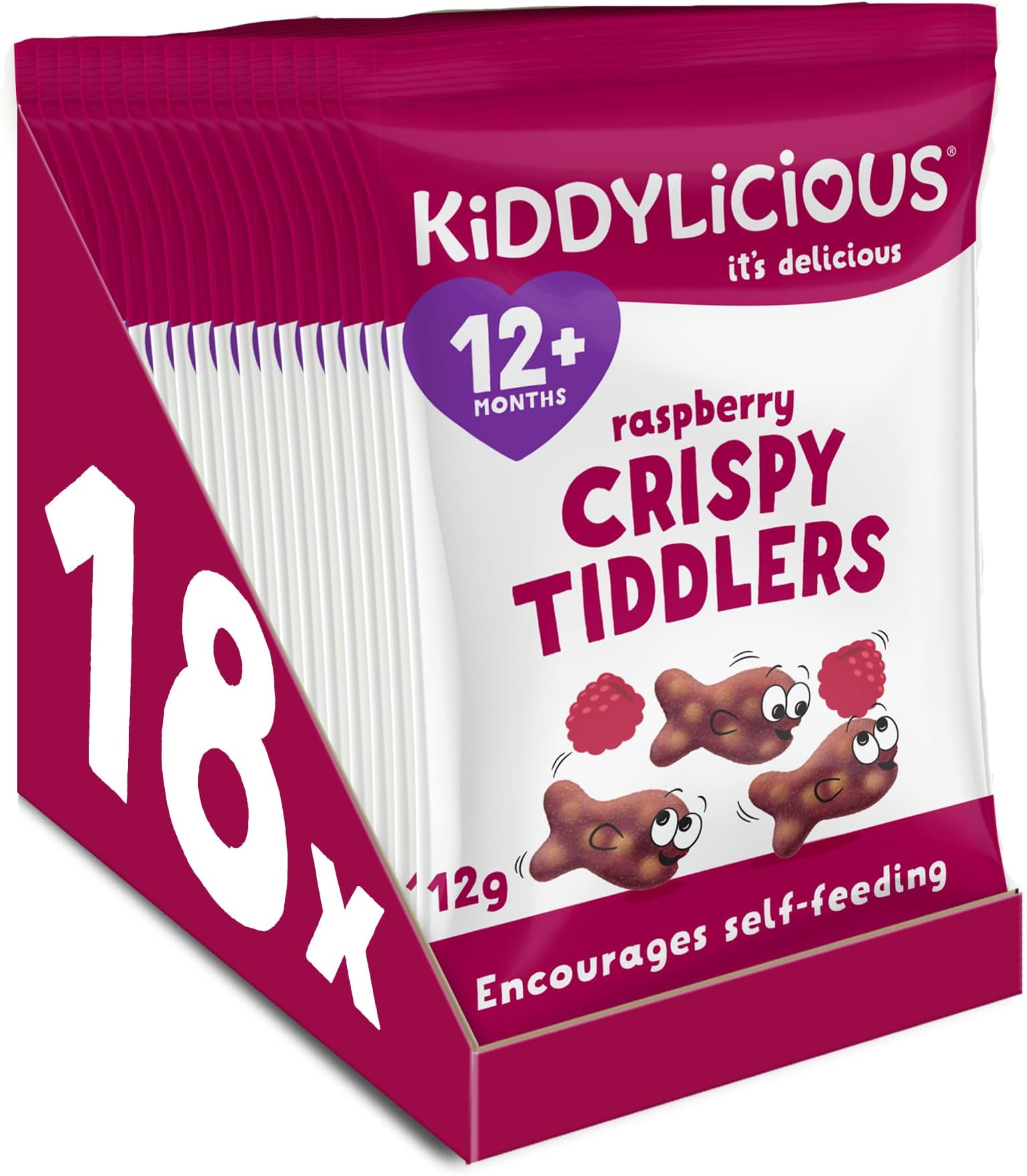 Raspberry Crispy Tiddlers - Delicious Real Fruit Treat for Kids - Suitable for 12+ Months - 18 Packs