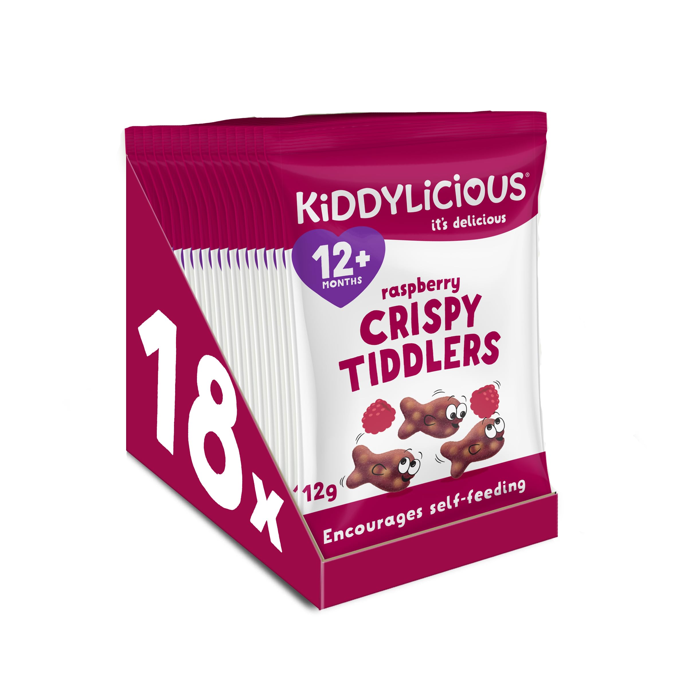 KiddyliciousRaspberry Crispy Tiddlers - Delicious Real Fruit Treat for Kids - Suitable for 12+ Months - 18 Packs