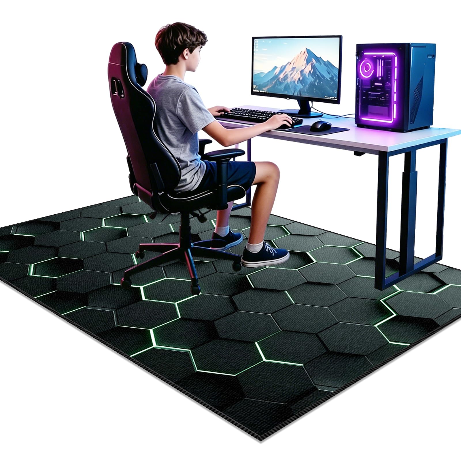 Voxirum Floor Protector Game Chair Rugs, Gaming Rug for Boys Bedroom, Boys Rug with 3D Printed Game 40 x 60cm Gaming Area Rugs for Living Room Playroom, Machine Washable Non-Slip Carpet Decor