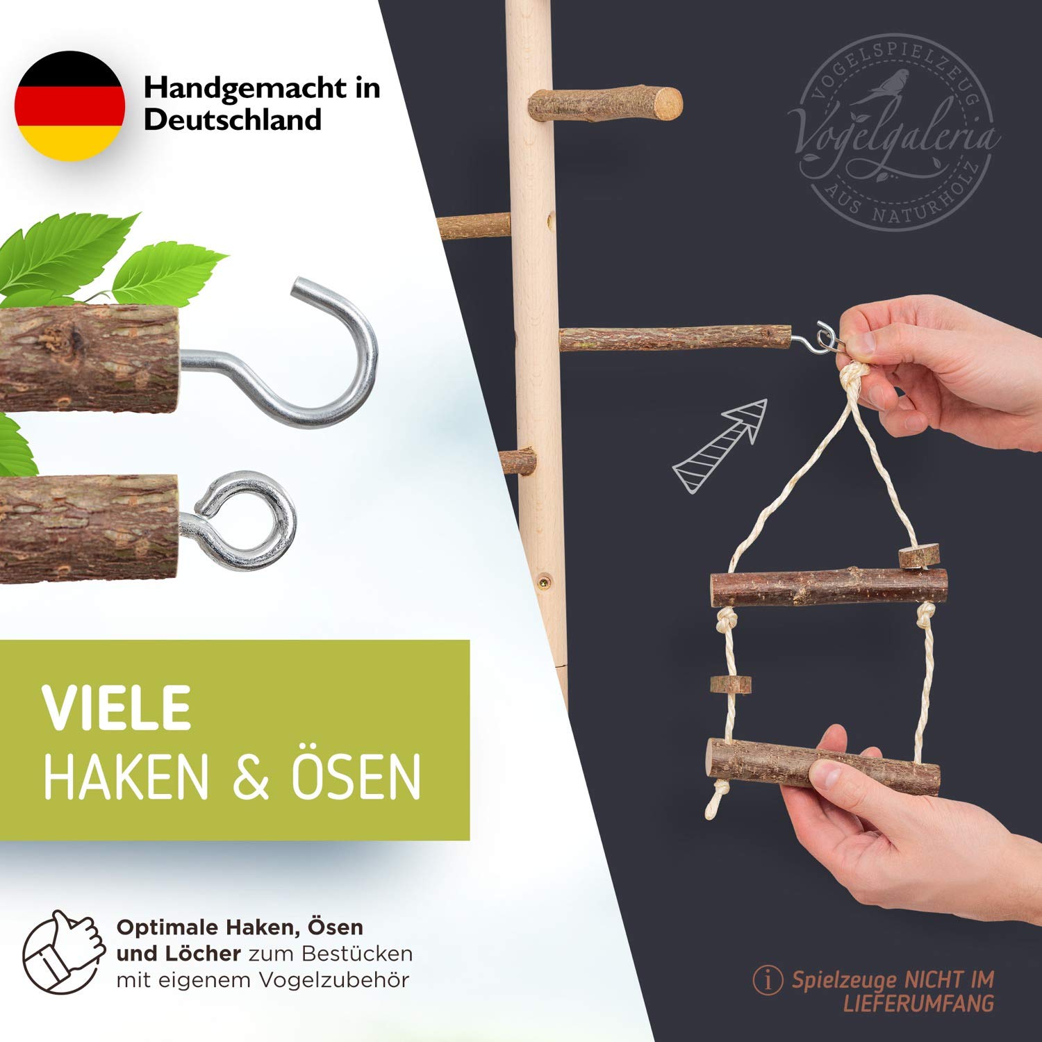 Vogelgaleria® Zimmerhoher Vogel-Kletterbaum 253-255 cm HiFly Basic mit Naturholz-Sitzstangen Vogelspielzeug Vogelspielplatz Freisitz Freiflug Landeplatz für Wellensittich Nymphensittich