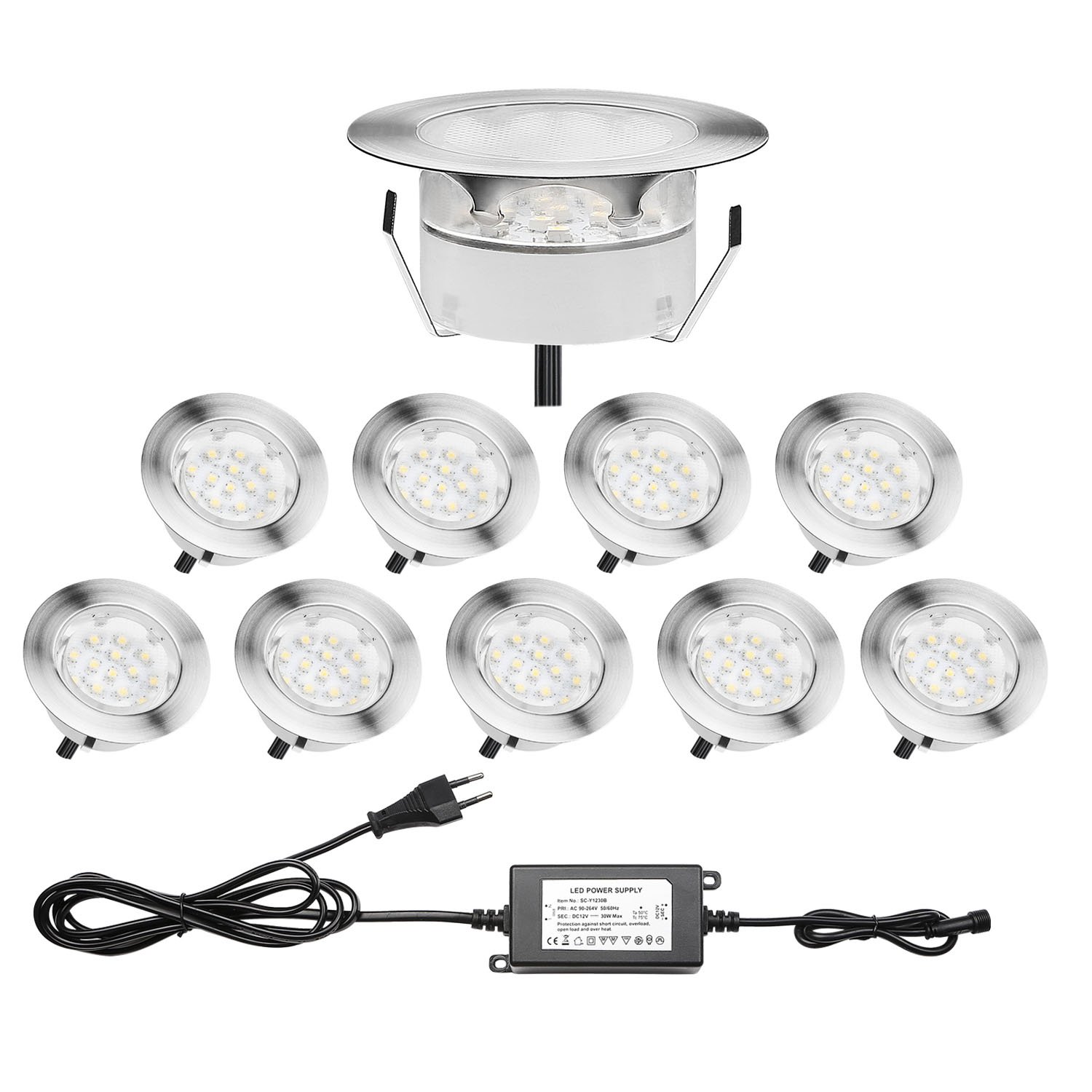 Lot de 10 LED Lumiere Eclairage pour terrasse et patio Eclairage pour Jardin, Patio, Pont, Allée et Garage comme applique exterieurcurité Luminaires Extérieur Etanche IP67 (Blanc Chaud)