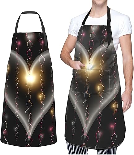 BTCOWZRV Waterproof Apron with 2 Pockets Glowing love Adjustable Bib Aprons for Cooking Kitchen