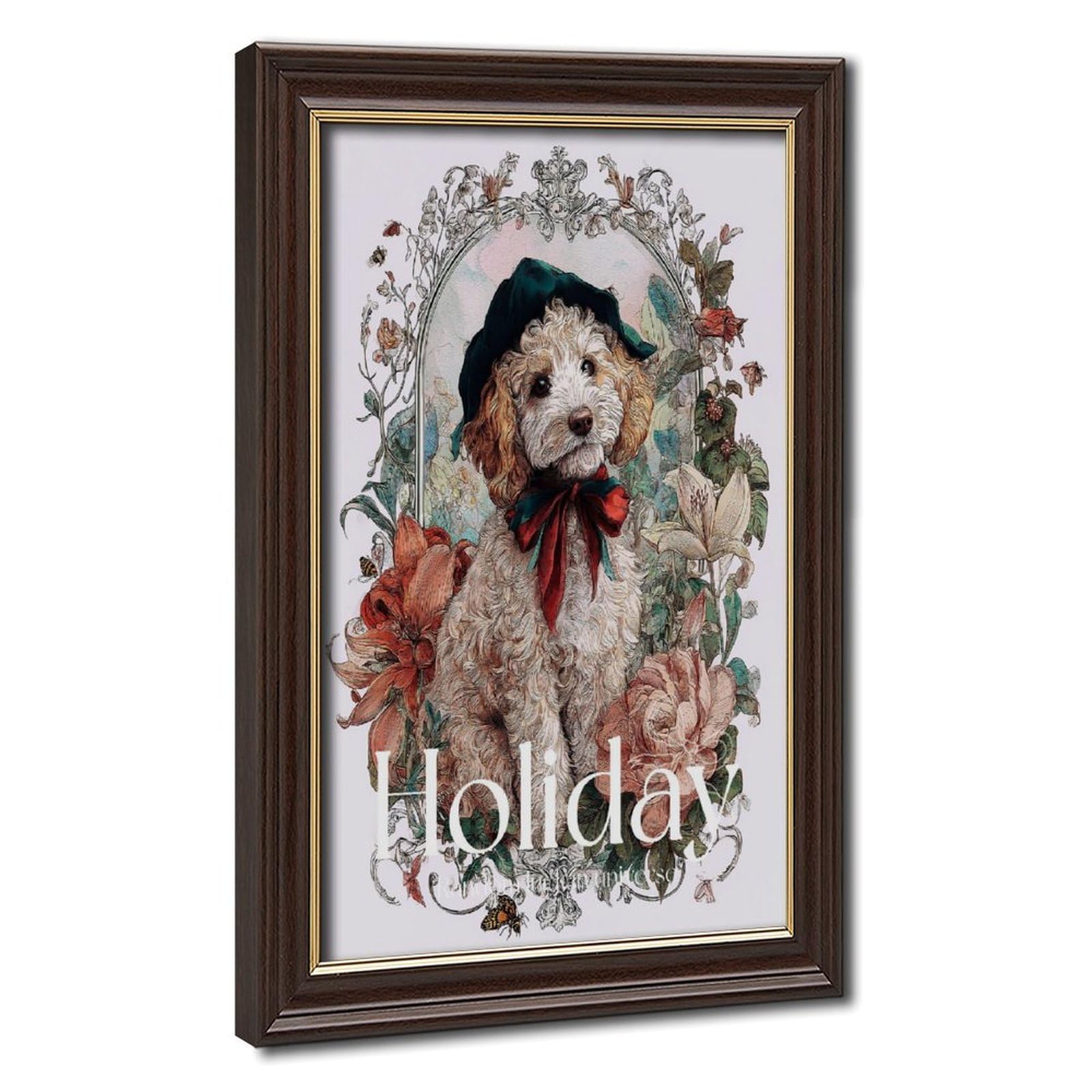 Bareronor Mokume Gane Frame-Style Christmas Dog Canvas Poster For Home Decor Gift