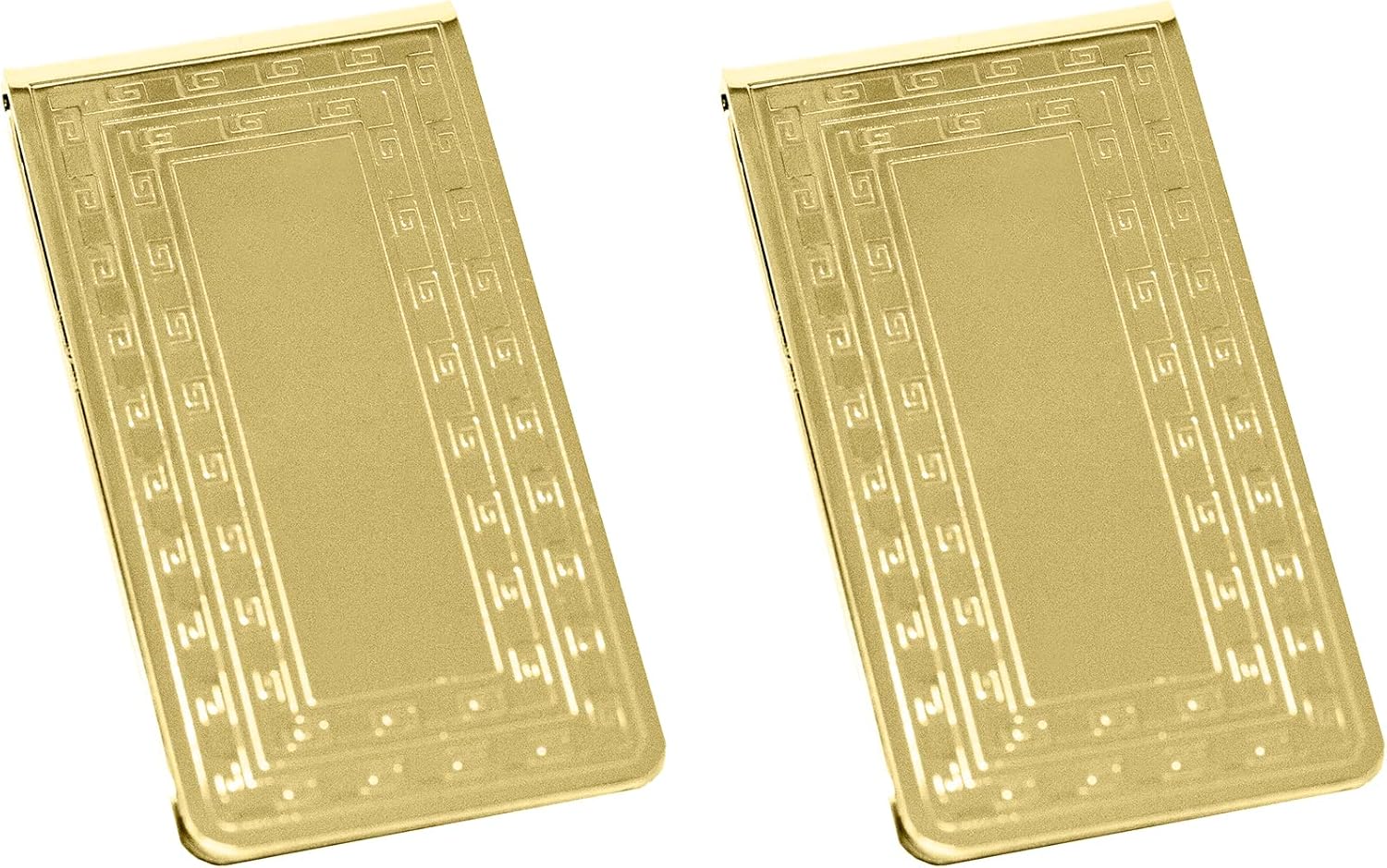 Set of 2 Chrome-Plated Stainless Steel Money Clips in Gold (Grecian Key Print)