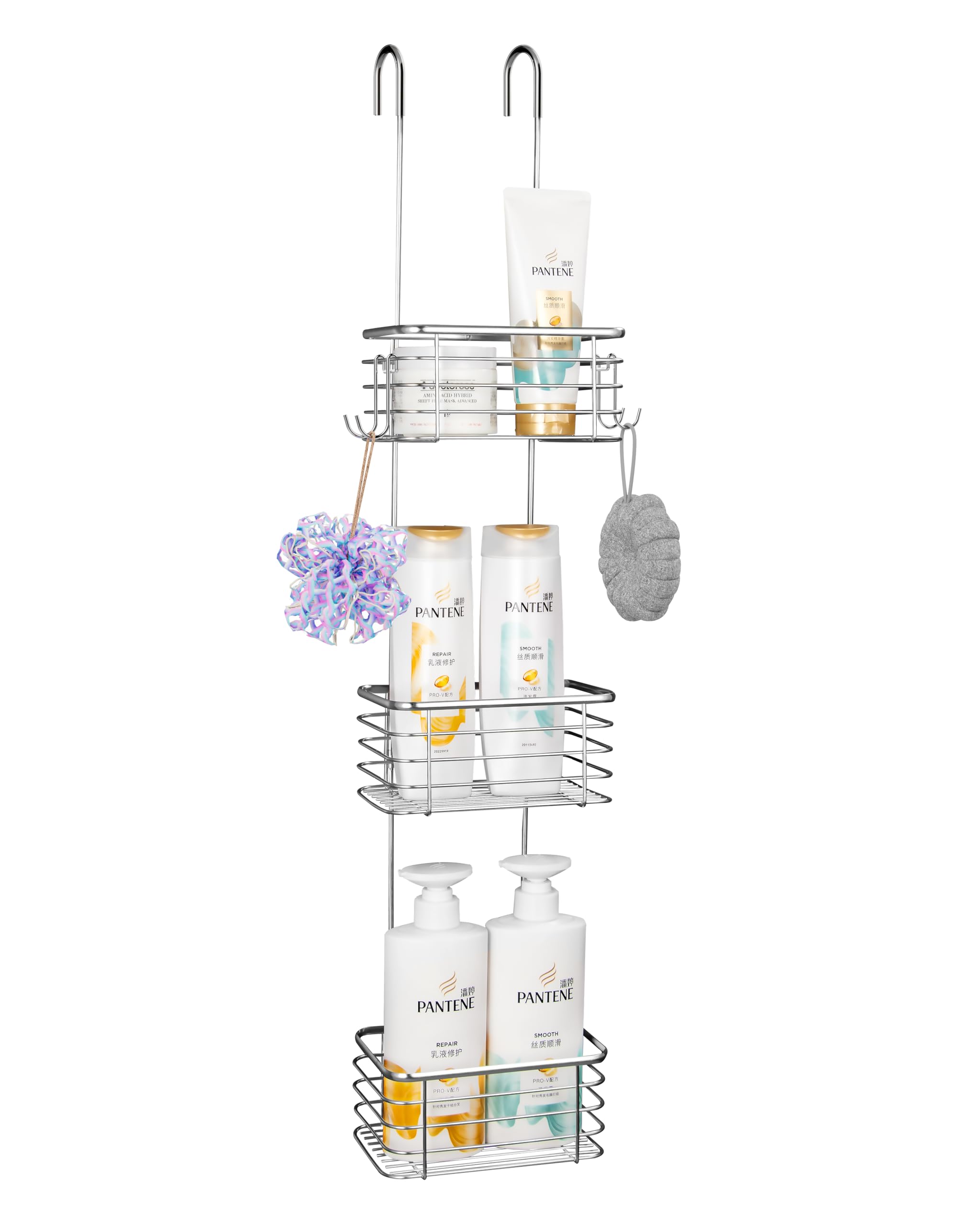 YQH 3-Tier Hanging Shower Rack - Door Organizer with 2 Hooks for Razor Shower Balls and More 3