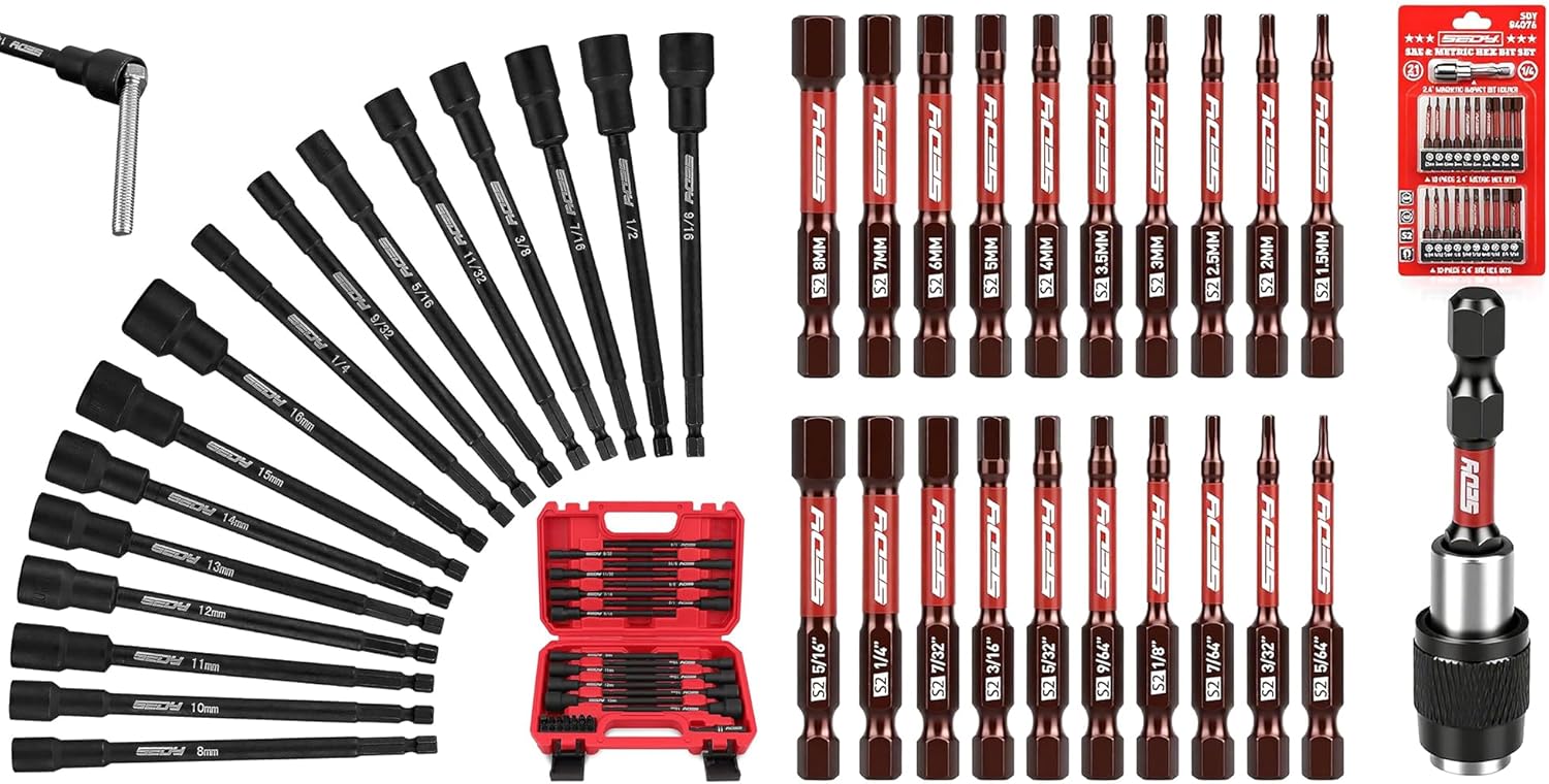 31-Piece Magnetic Socket Impact Drill Bit Tool Sets & 21-Piece 2.5" Hex Head Allen Wrench Drill Bit Set