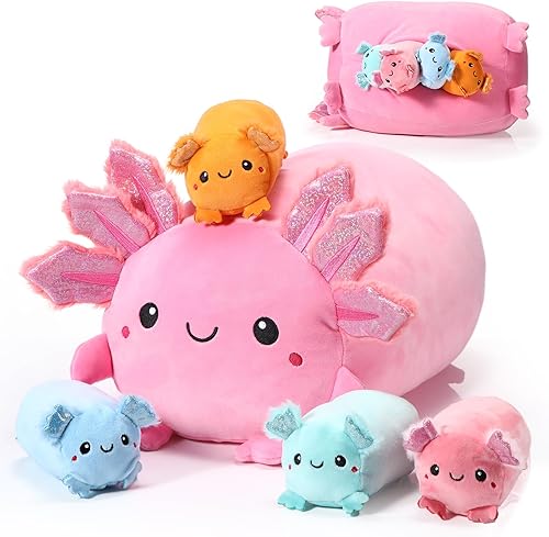 Aoriher 5 piezas de animales de peluche Kawaii de ajolote lindo de 14 pulgadas mamá con mini juguete de peluche de 4.72 pulgadas, almohada suave disponible en Yaxa Costa Rica