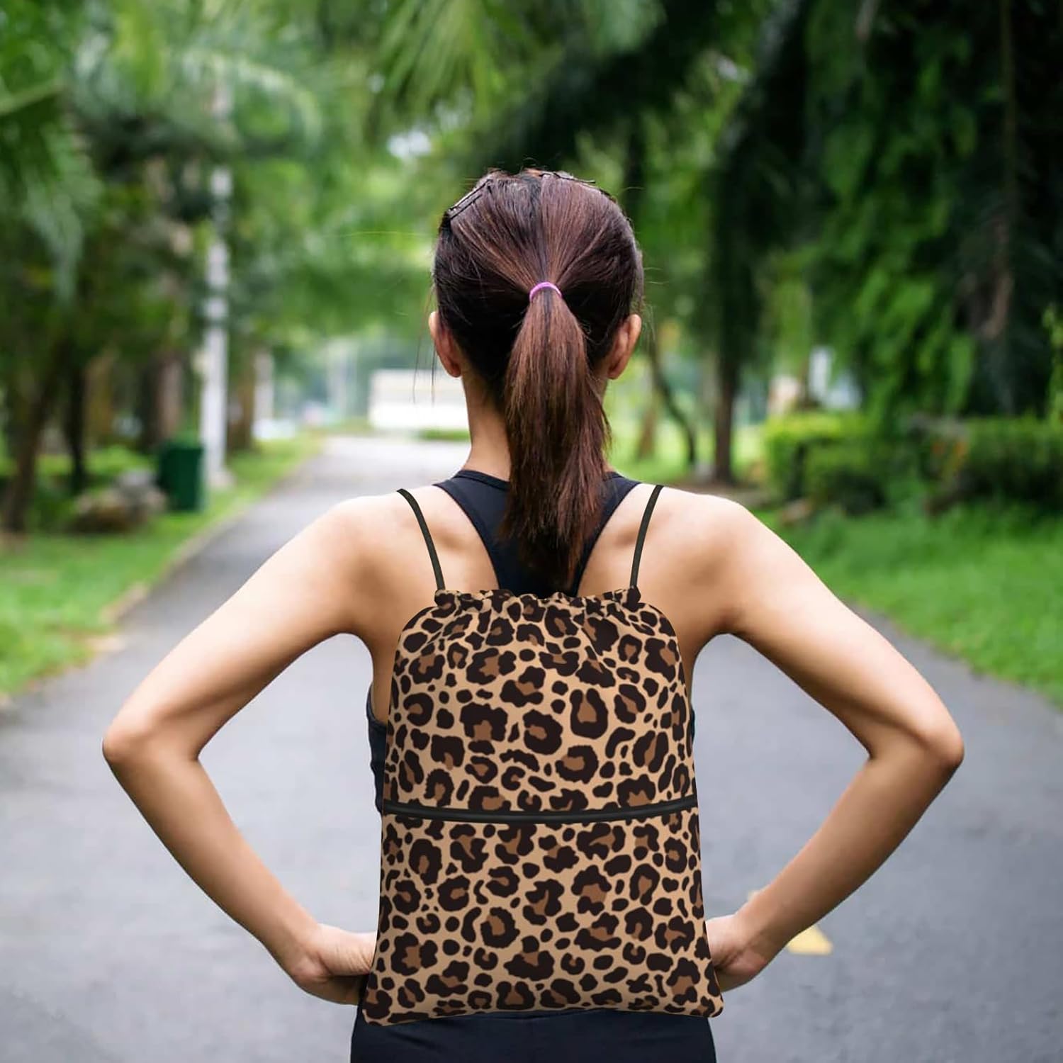 Leopard Printing Drawstring Backpack Bag Sport Gym Sackpack Durable Waterproof Lightweight for Men Women Beach Bag String Bag - Image 2