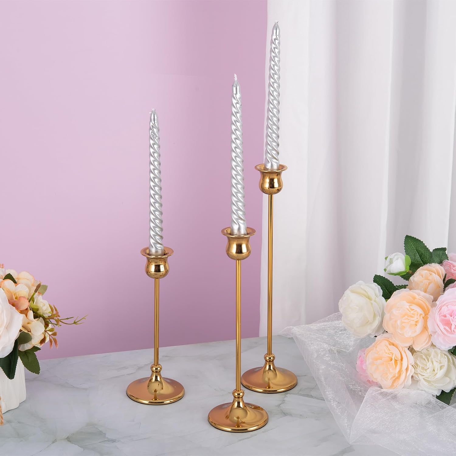 Metal Candle Holder Taper Candlestick Holders for Candle Sticks Vintage Candelabra for Halloween Thanksgiving Christmas (Gold, 2 Sets (6 pcs)) - Image 7