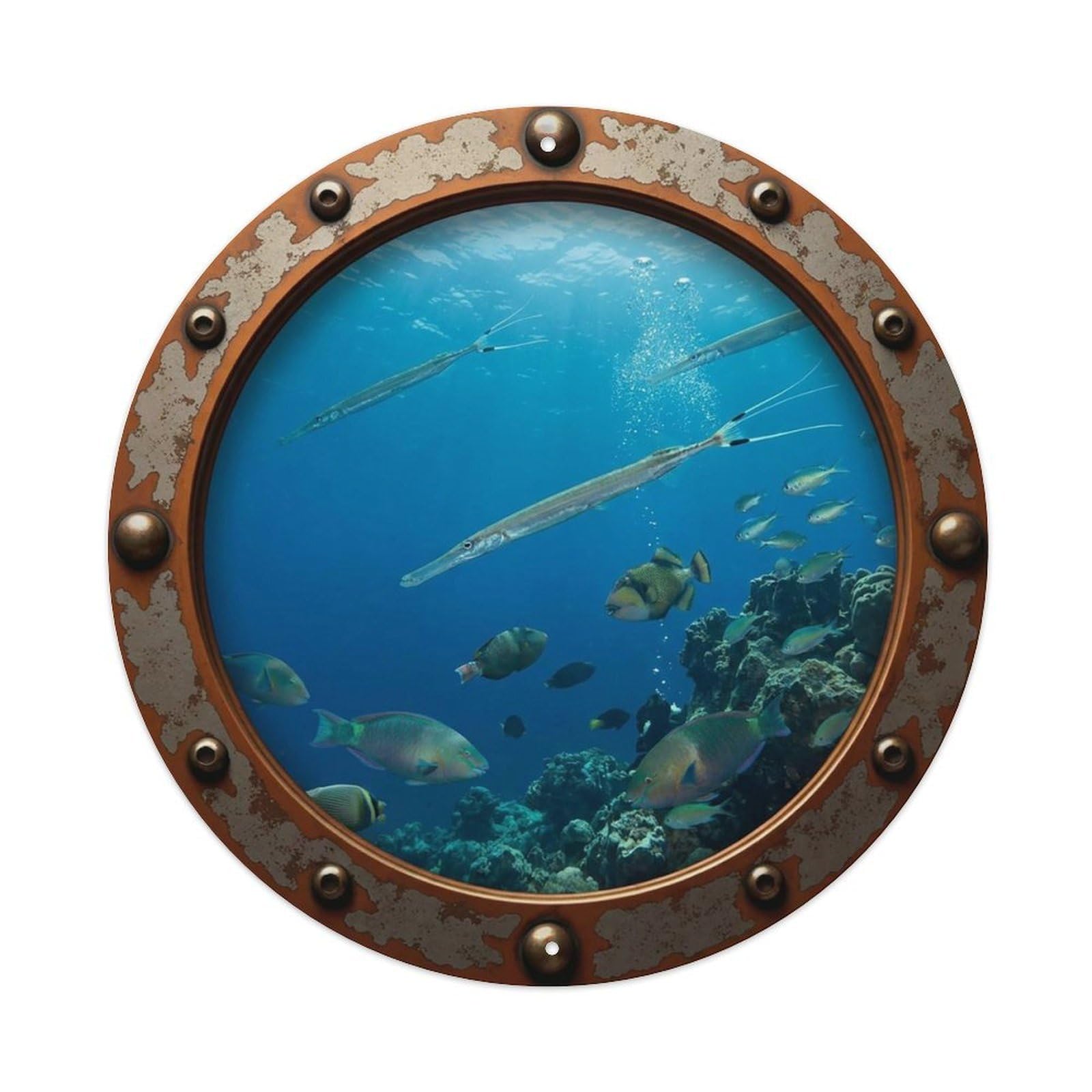 Gead 8X8inch Style Vintage Porthole Cornetfish Nautical Window View Metal Tin Sign
