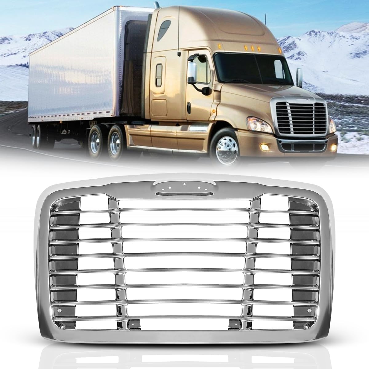 Chrome Front Hood Radiator Grille Without Bug Screen Compatible With 2008-2017 Freightliner CASCADIA without Bug Screen Front Grill ABS Plastic