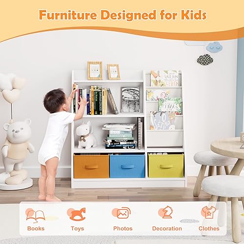 Miniatura 193 de Estantería de madera rosa de 4 niveles para niños, estantería de 5 capas, estante para libros de almacenamiento para bebés, organizador de juguetes