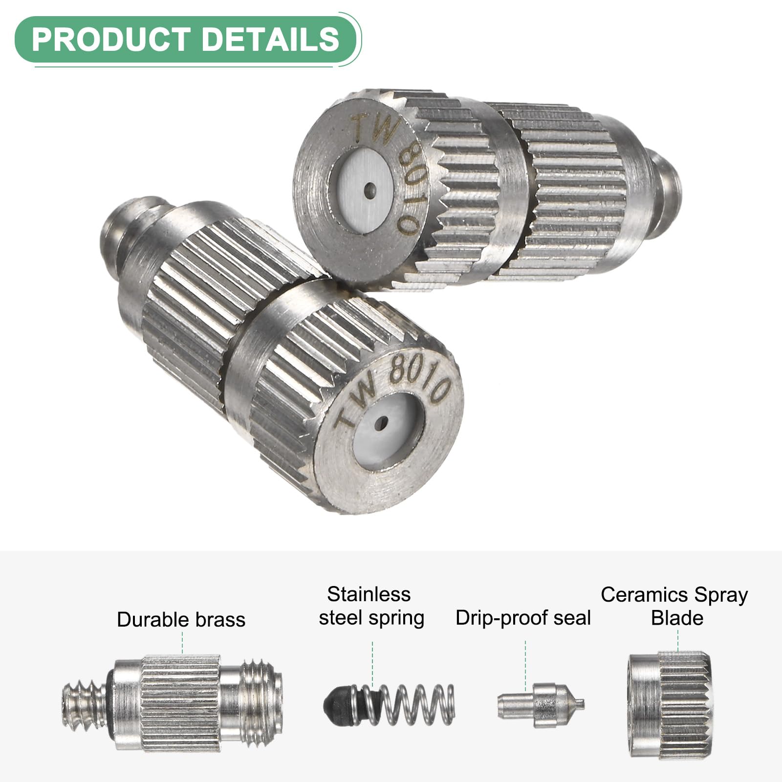 10er-Pack Messing-Sprühdüsen, 0,8 mm Öffnungsdurchmesser. Sprühdüsen aus Messing, Hochdruck-Sprühdüsenkopf für Außenkühlsysteme/Gewächshäuser/Landschaftsbau [3/16" Gewinde]