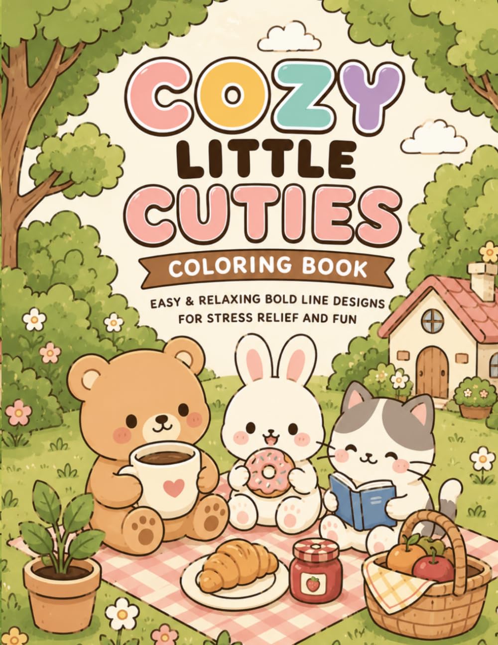 Cozy Little Cuties Coloring Book: Easy & Relaxing Bold Line Designs for Stress Relief and Fun