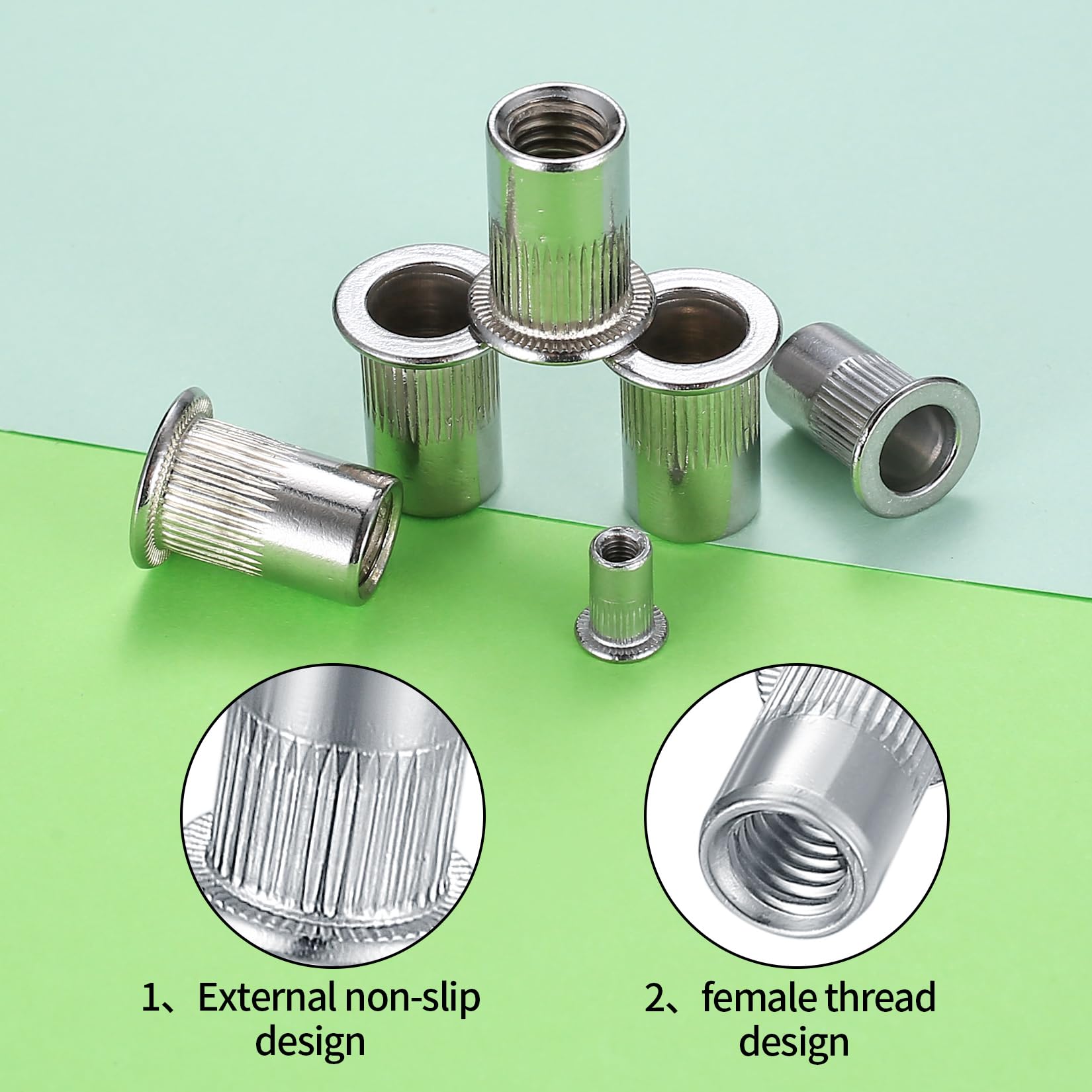 165 Pz Rivetti Filettati, M3 M4 M5 M6 M8 Rivetto Dadi, Dado Rivetto, Nutsert Rivnuts, Testa Piatta Inserto Filettato, Dadi Rivetti Dado a Testa Piatta Rivetto per Metallo, Legno, Alluminio