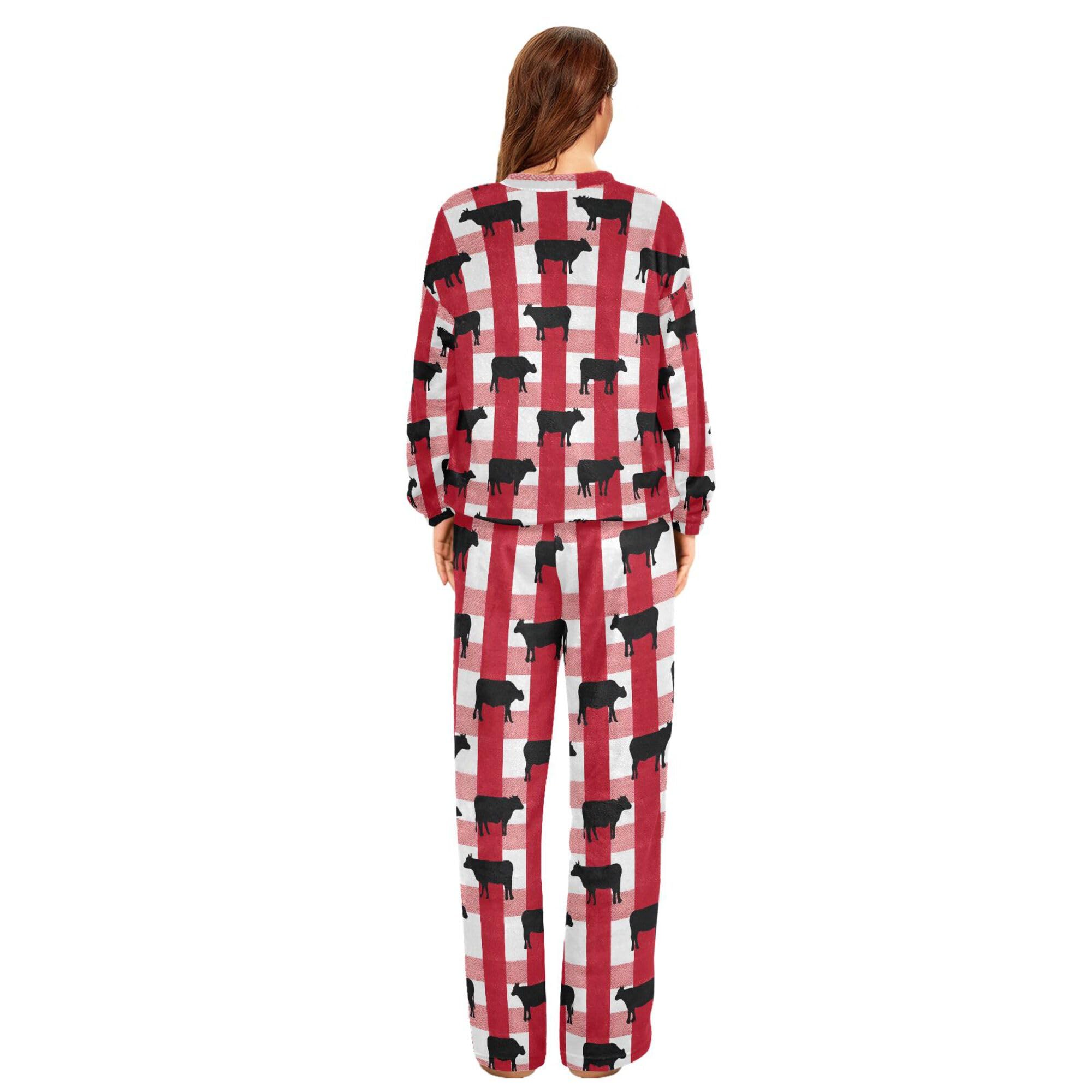 ALAZA Conjunto de pijama de forro polar para mujer, diseño de oso blanco, manga larga, ropa de dormir de dos piezas, ropa de dormir térmica, pijama súper suave, talla S