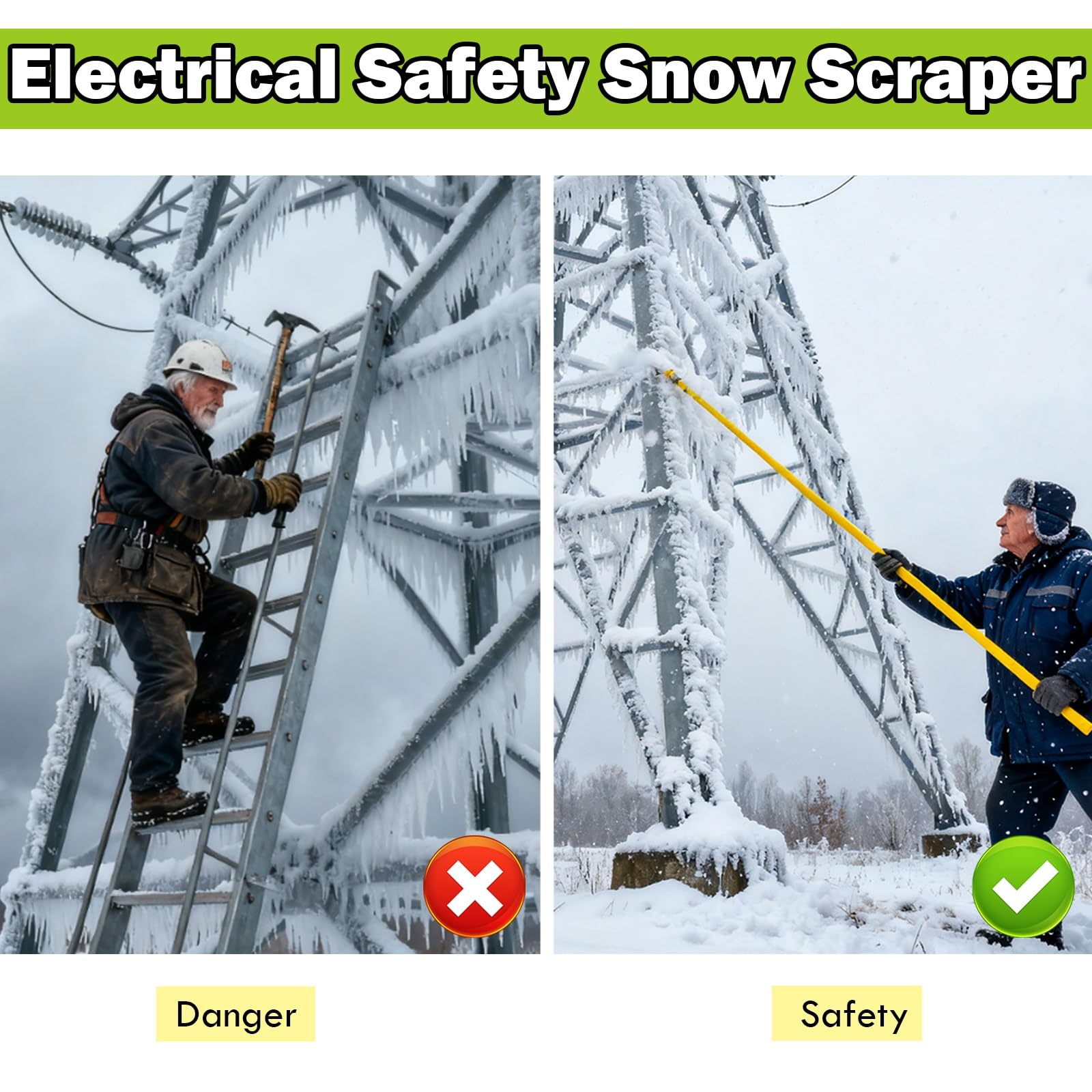 AMUFJJ rascador de Hielo Kit De Rascador Hielo Portátil con Aislamiento para Nieve, Palo Fibra Vidrio Extraíble 6 M, Herramienta para Eliminar, Y Escarcha, Equipo