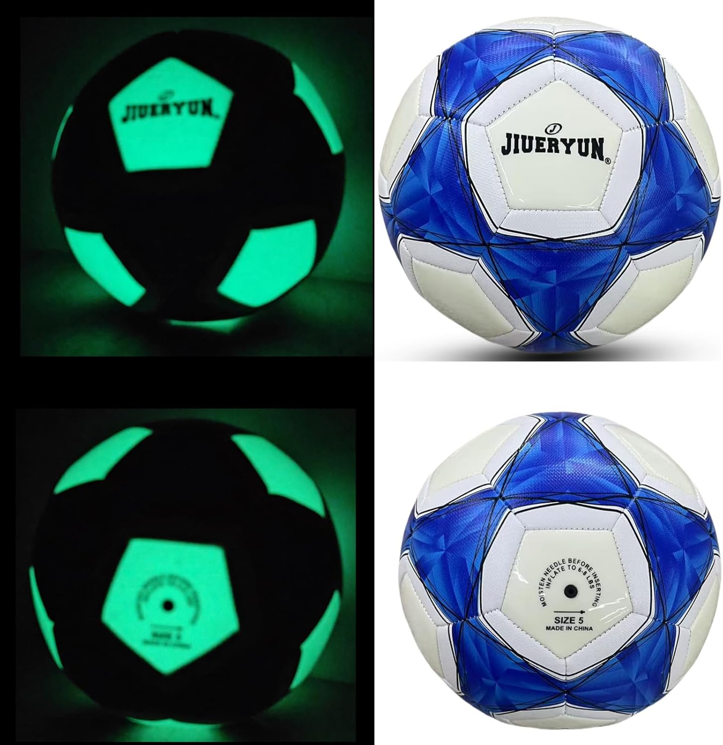 Soccer Ball, Glow in The Dark Soccer Ball Size 4/ 5, Glowing Luminious Soccer Balls Gifts for Men, Women Indoor-Outdoor Soccer Training (white and blue, SIZE 5)