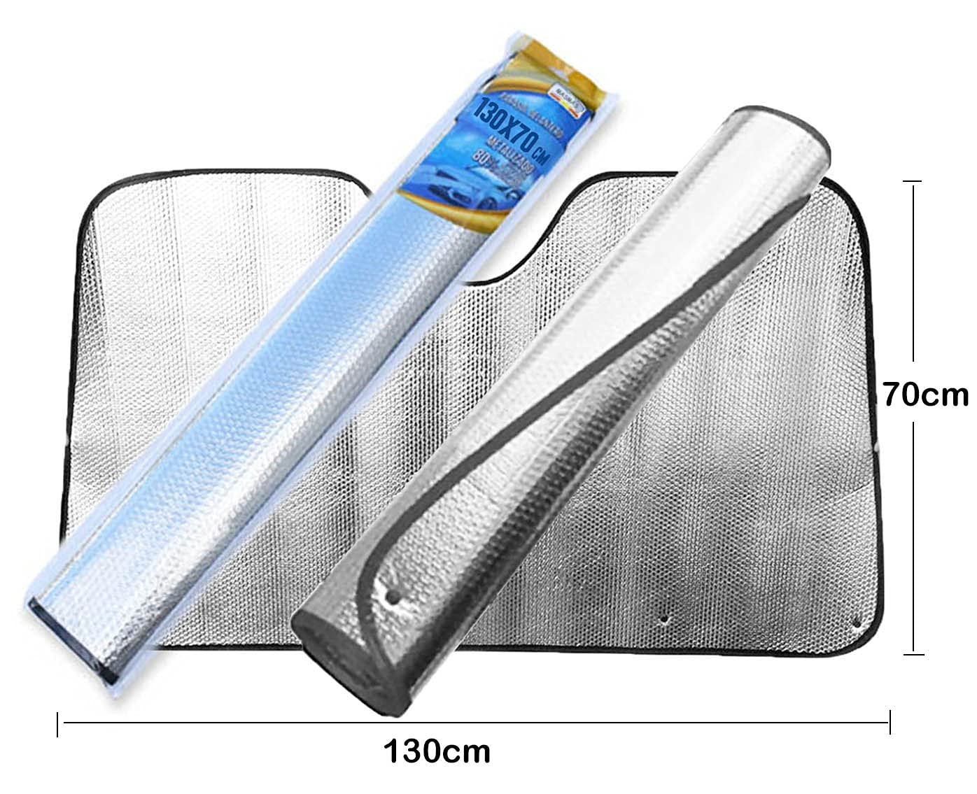 Parasol Coche Delantero，Parasol Luna de Coche Metalizado Cortina Reflectante para Vehículo Protección Rayos UV Parabrisas, Protector Solar Camionetas, Todoterrenos, Furgonetas (130x70cm) - 5