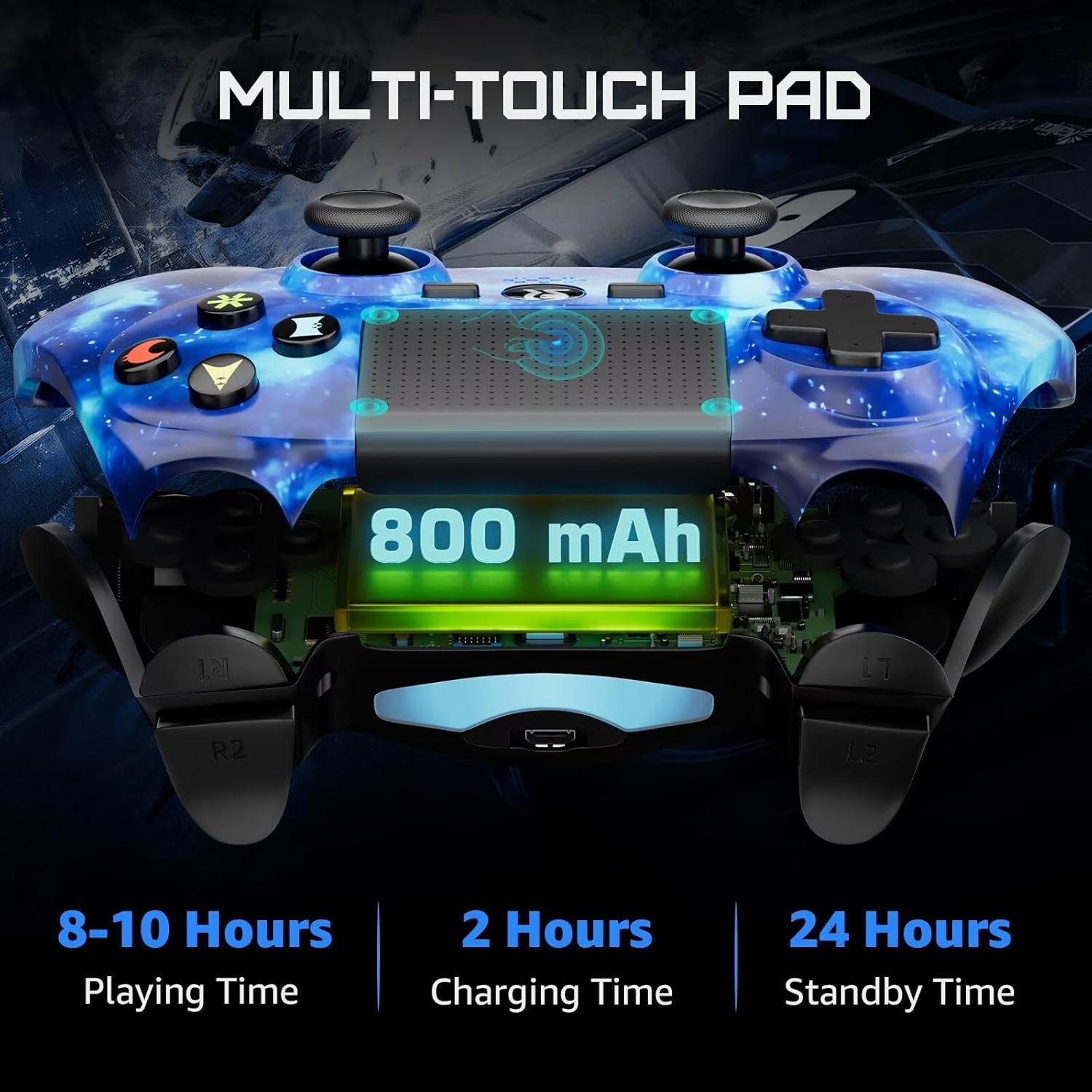 Controller for PS4, Wireless Controller for Sony PlayStation 4/Slim/Pro, Remote Control with Double Vibration, 6-axis Motion Sensor, Speaker, 3.5mm Audio Jack, TouchPad, and 800mAh Battery (Blue)