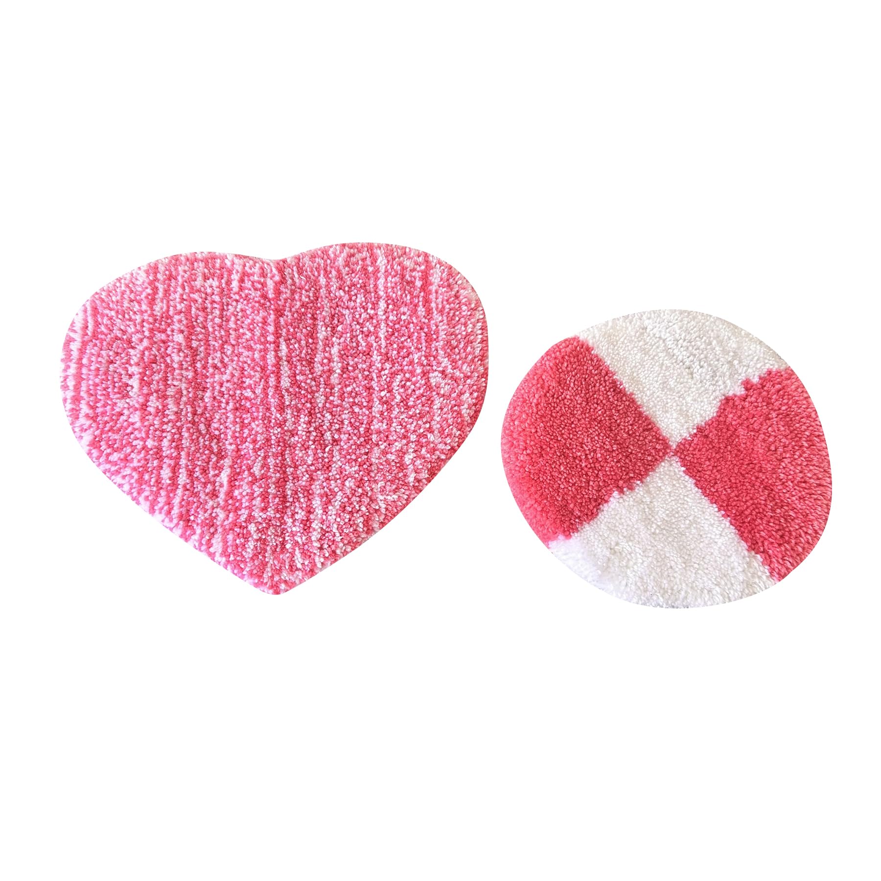 Plush Rug Combo Pack of 2 | Heart Shape (40 x 30 cm) & Round (25 x 25 cm) | Soft Decorative Small Area Rugs | Anti-Slip Backing | Bedroom, Bedside & Living Room Accent Rugs