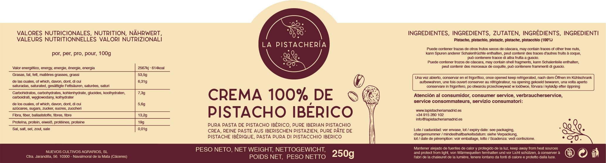 Crème 100% De Pistache Pure Naturelle Pâte De Pistache Vegan Texture Onctueuse Idéale Pour Desserts Et Recettes Gourmandes Source De Protéines Sans Sucre Ajouté Ni Additifs Aliment Sain (250 gr)