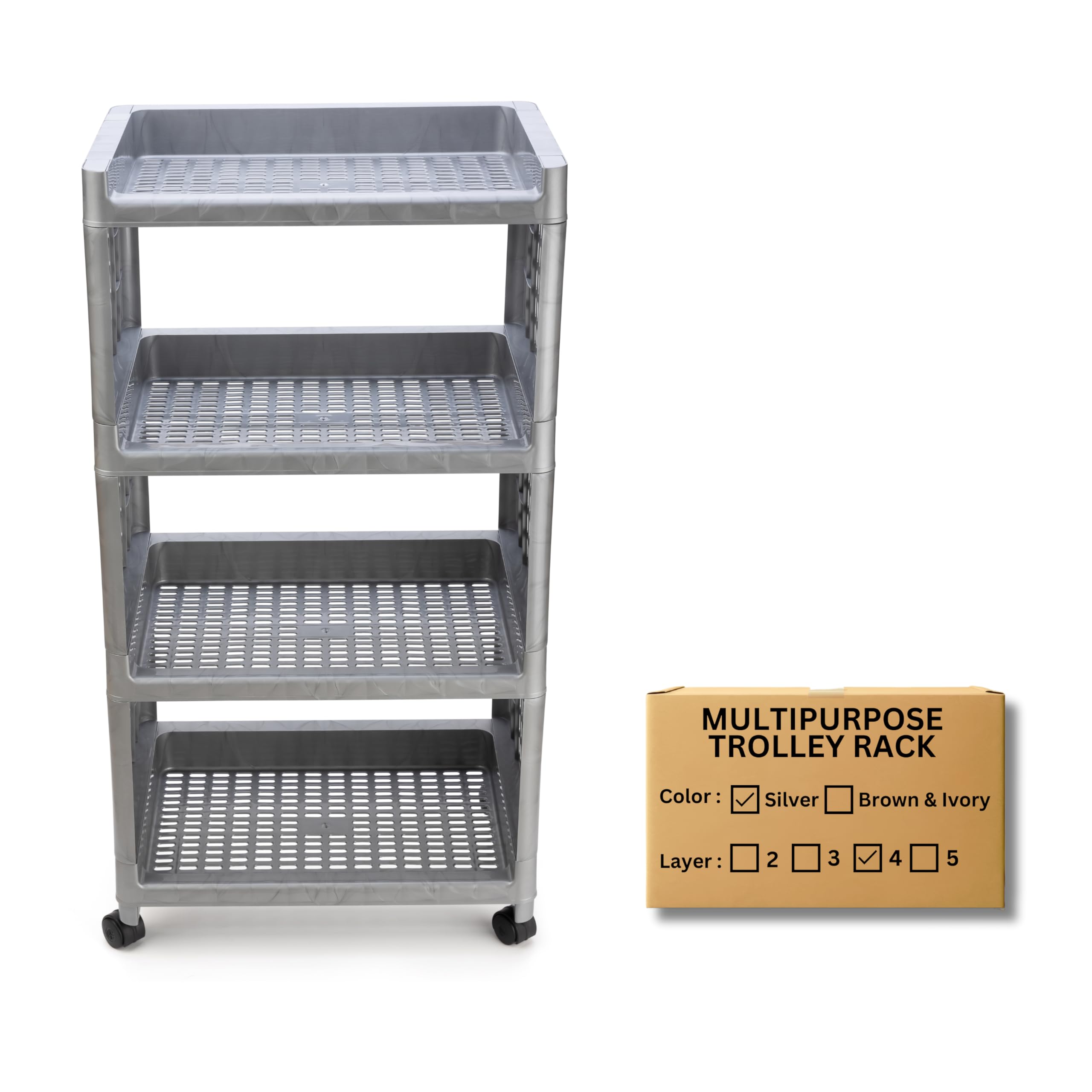 Biltoxi Plastic Multipurpose Storage Racks | 4 Shelfs Storage Organizer Racks For Home, Kitchen, Bathroom | Kitchen Trolley Rack With Wheels (Silver) (B0BDYZZK9K) Amazon Price History, Amazon Price Tracker