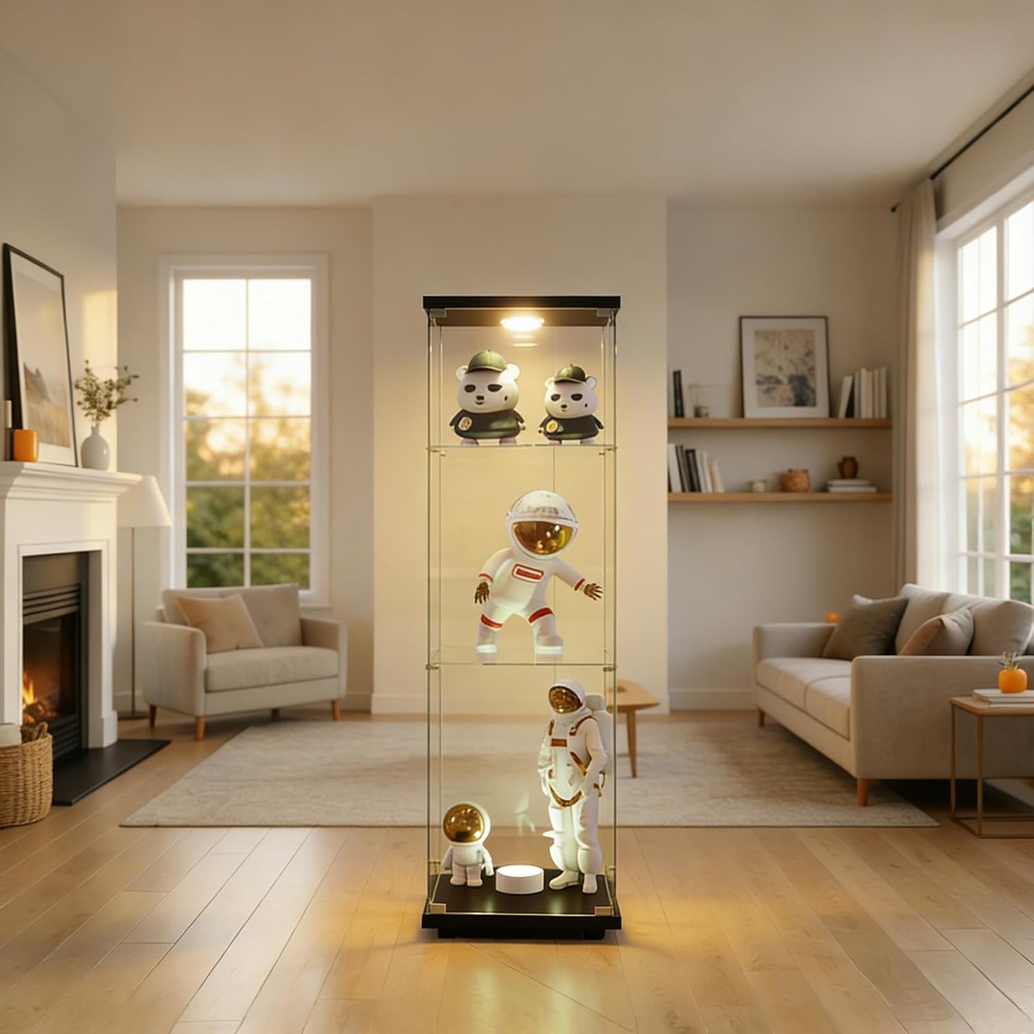 Vetrina esposizione LED 3 ripiani 42x36x125 cm nero