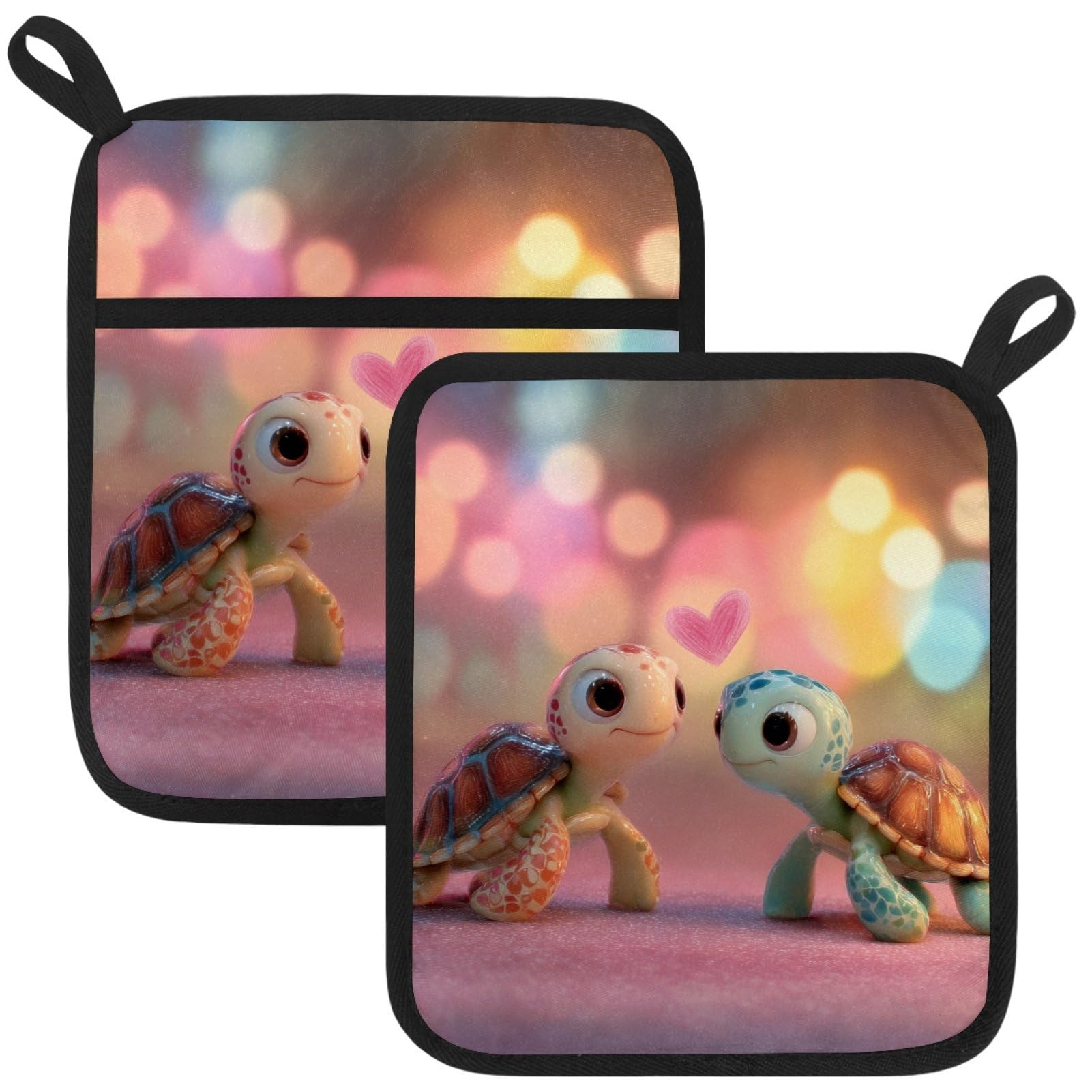 VAPOKF Cute Turtle Heat Resistant Pot Holders, Thick Pot Holders Pad with Hanging Loop for Kitchen, Oven Cloth Pads for Kitchen Baking Microwave Oven