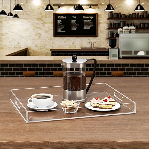 Miniatura 4 de HIIMIEI Bandeja acrílica, bandeja transparente de 10 x 10 pulgadas, bandeja de acrílico con asas para otomana, café, aperitivo, desayuno, baño